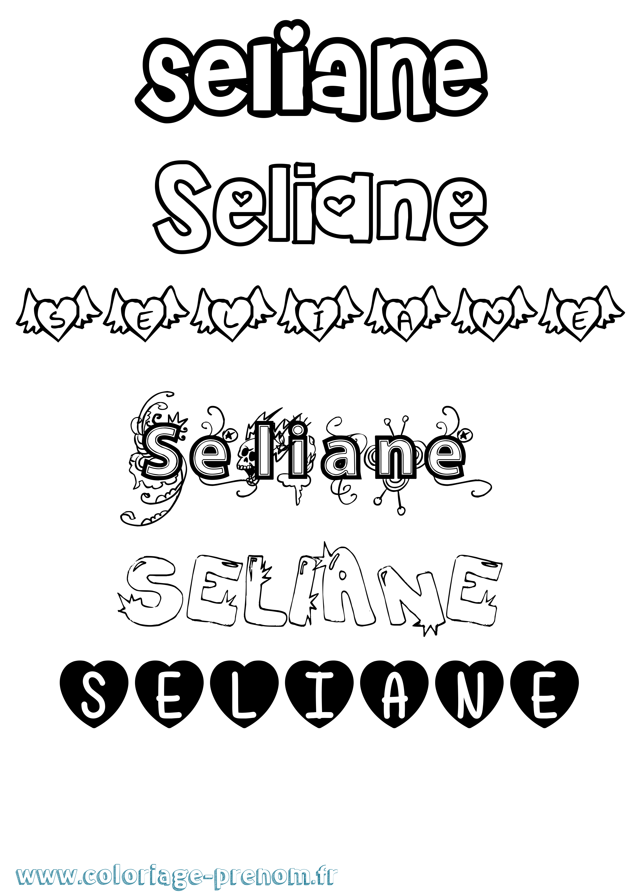 Coloriage Seliane Girly Coloriage prénom Seliane Girly