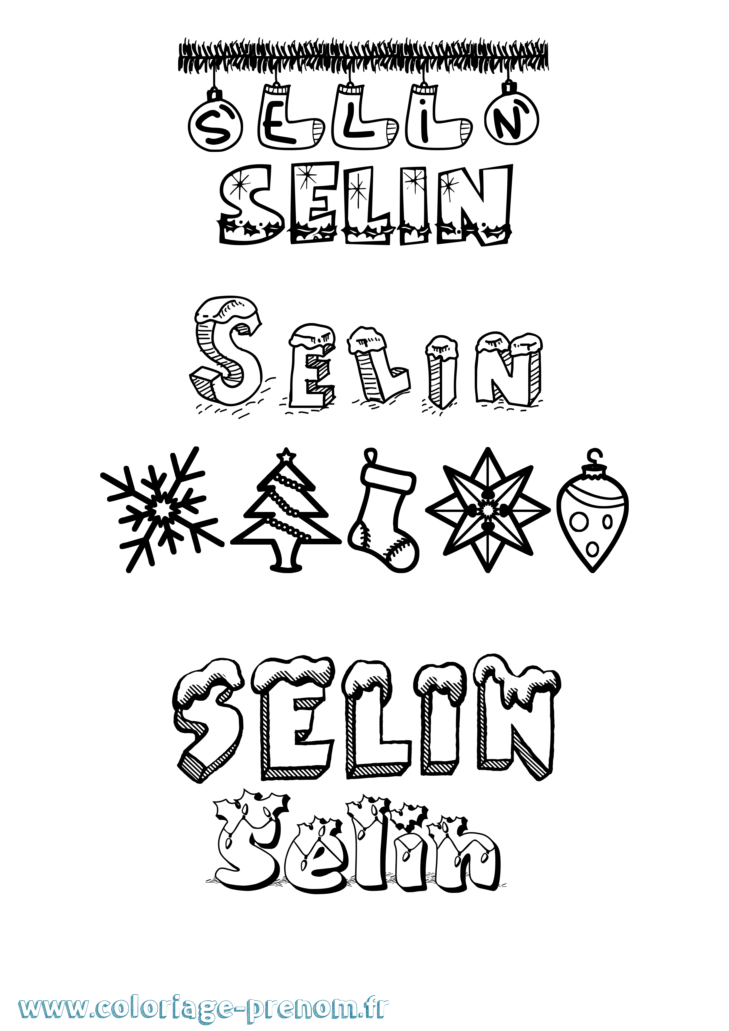 Coloriage Selin Noël Coloriage prénom Selin Noël