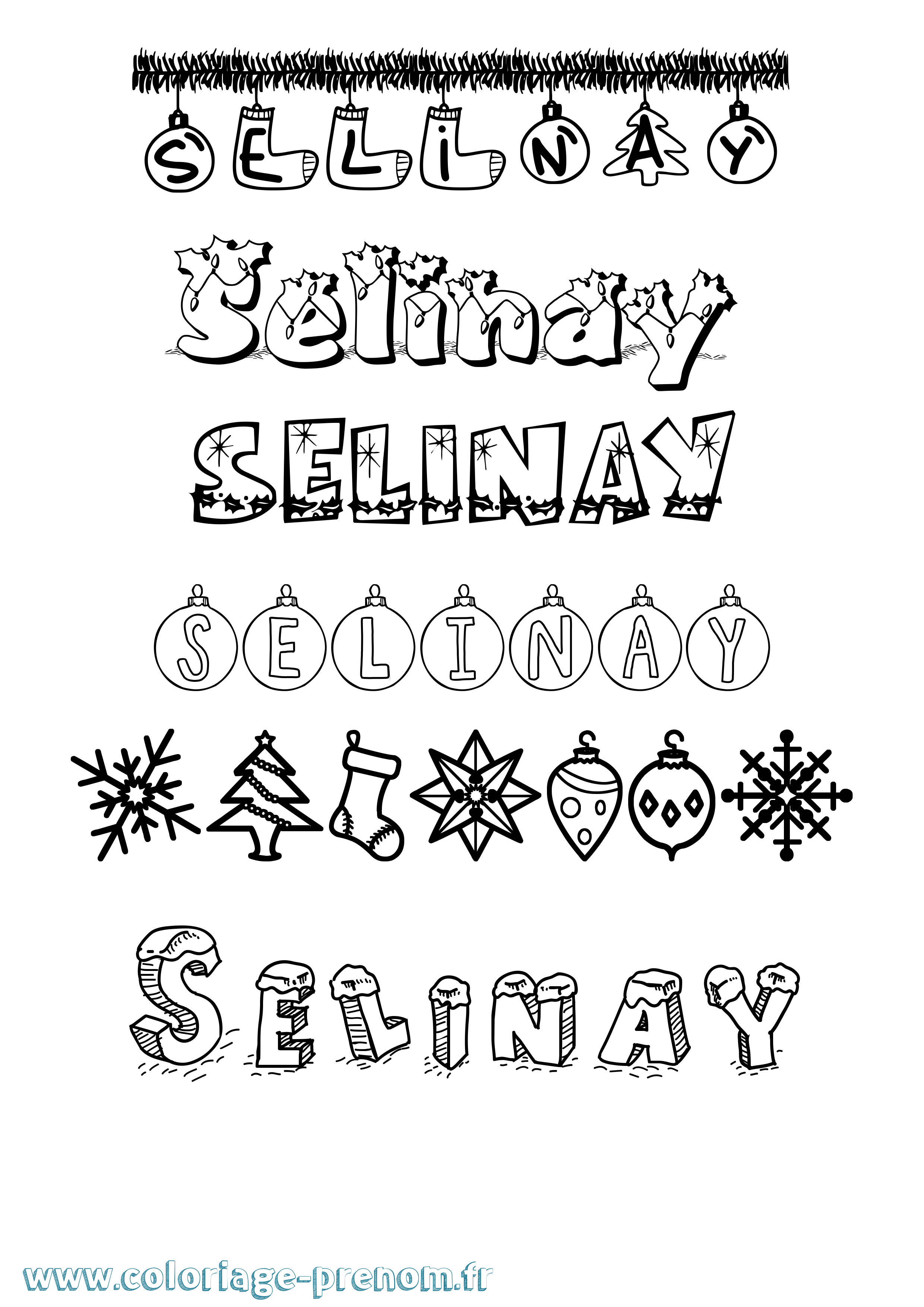 Coloriage Selinay Noël Coloriage prénom Selinay Noël