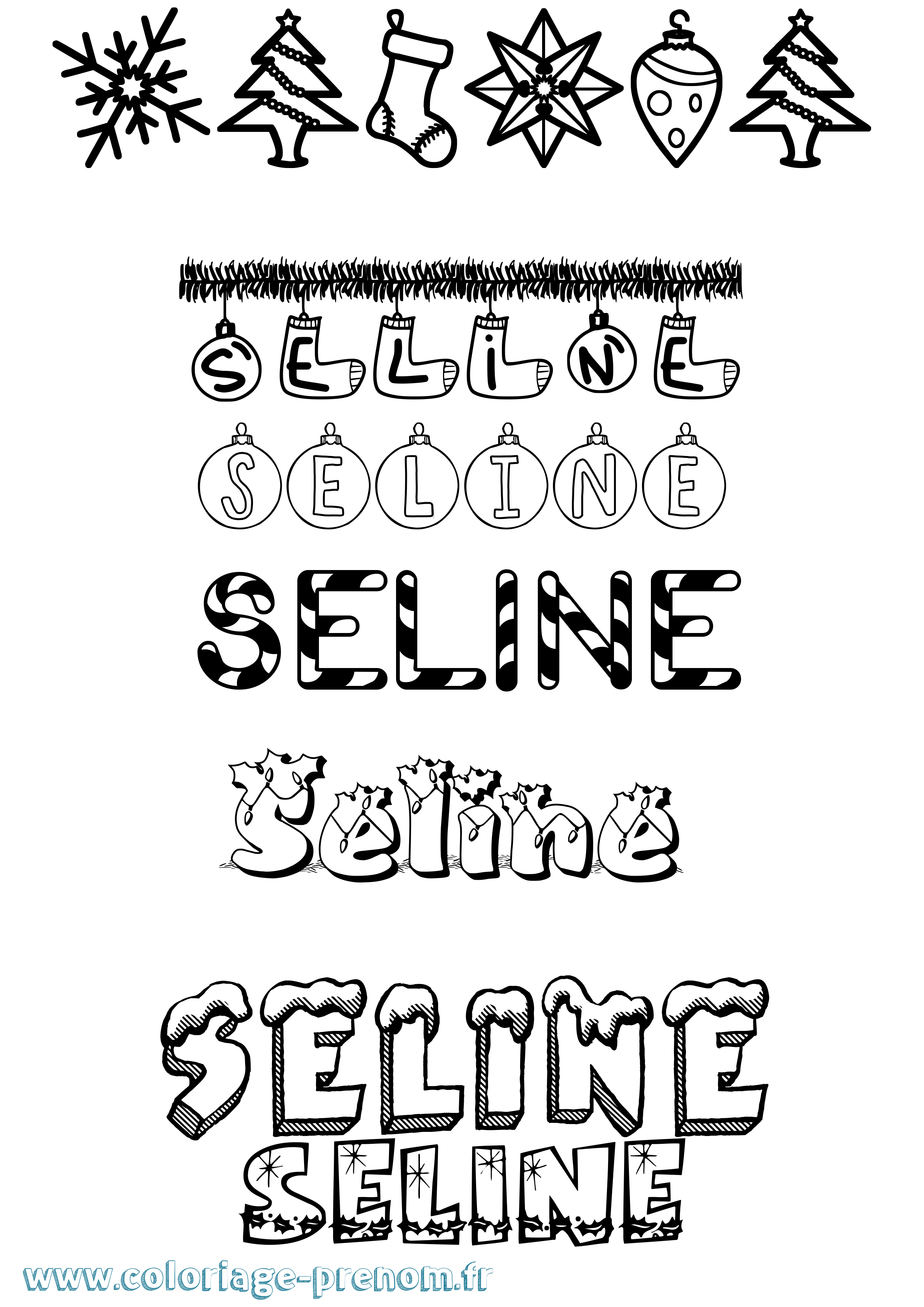 Coloriage Seline Noël Coloriage prénom Seline Noël
