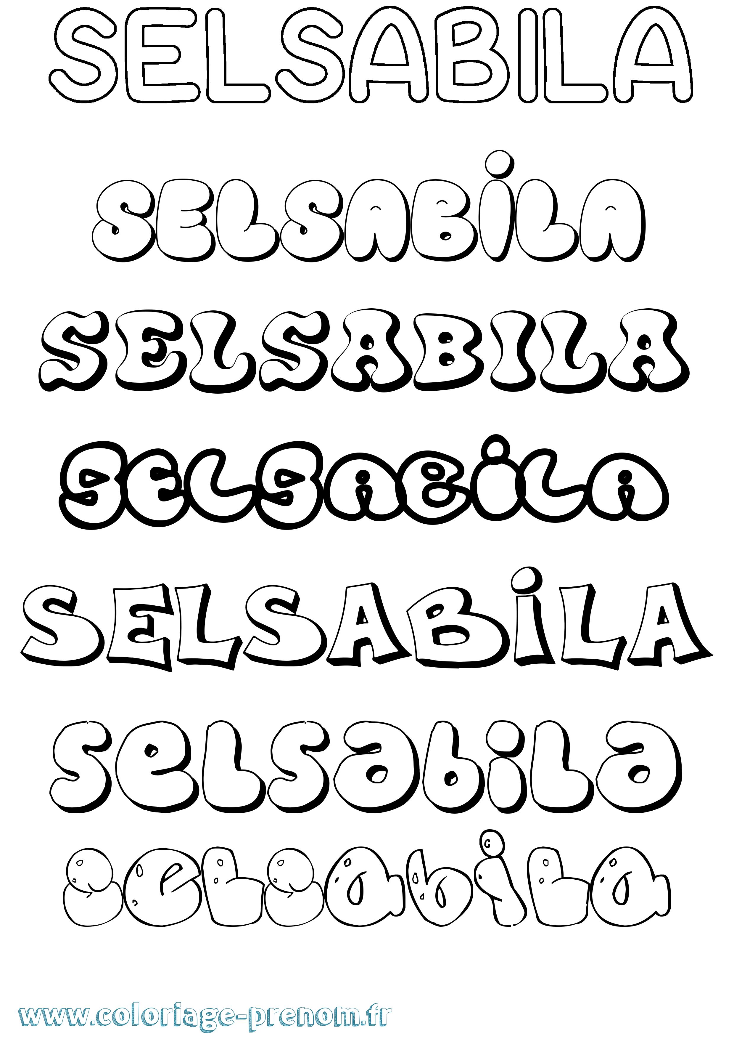 Coloriage Selsabila Bubble Coloriage prénom Selsabila Bubble