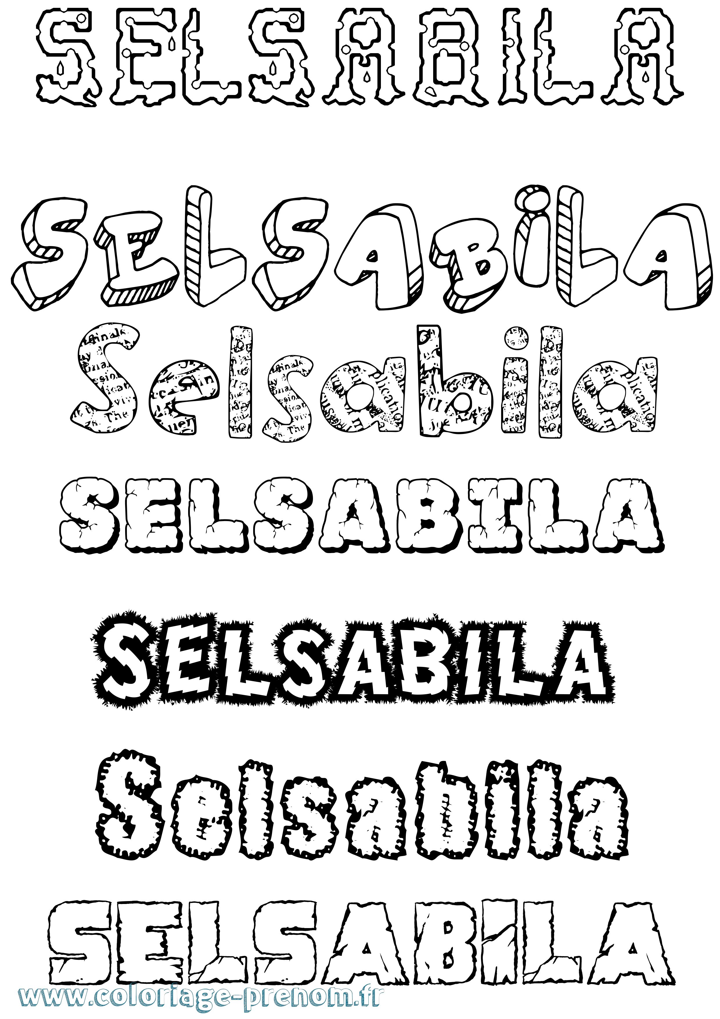 Coloriage Selsabila Destructuré Coloriage prénom Selsabila Destructuré