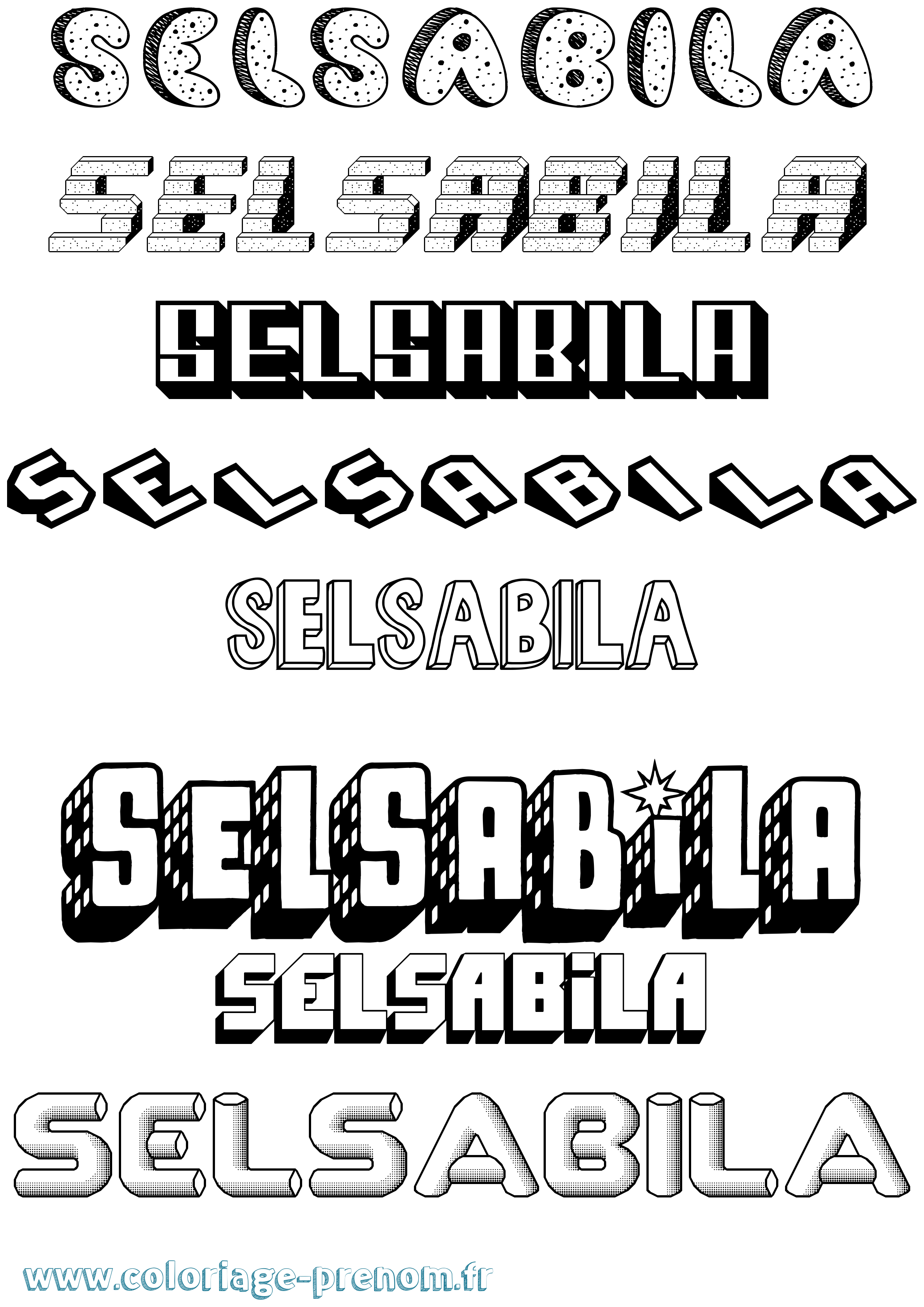 Coloriage Selsabila Effet 3D Coloriage prénom Selsabila Effet 3D