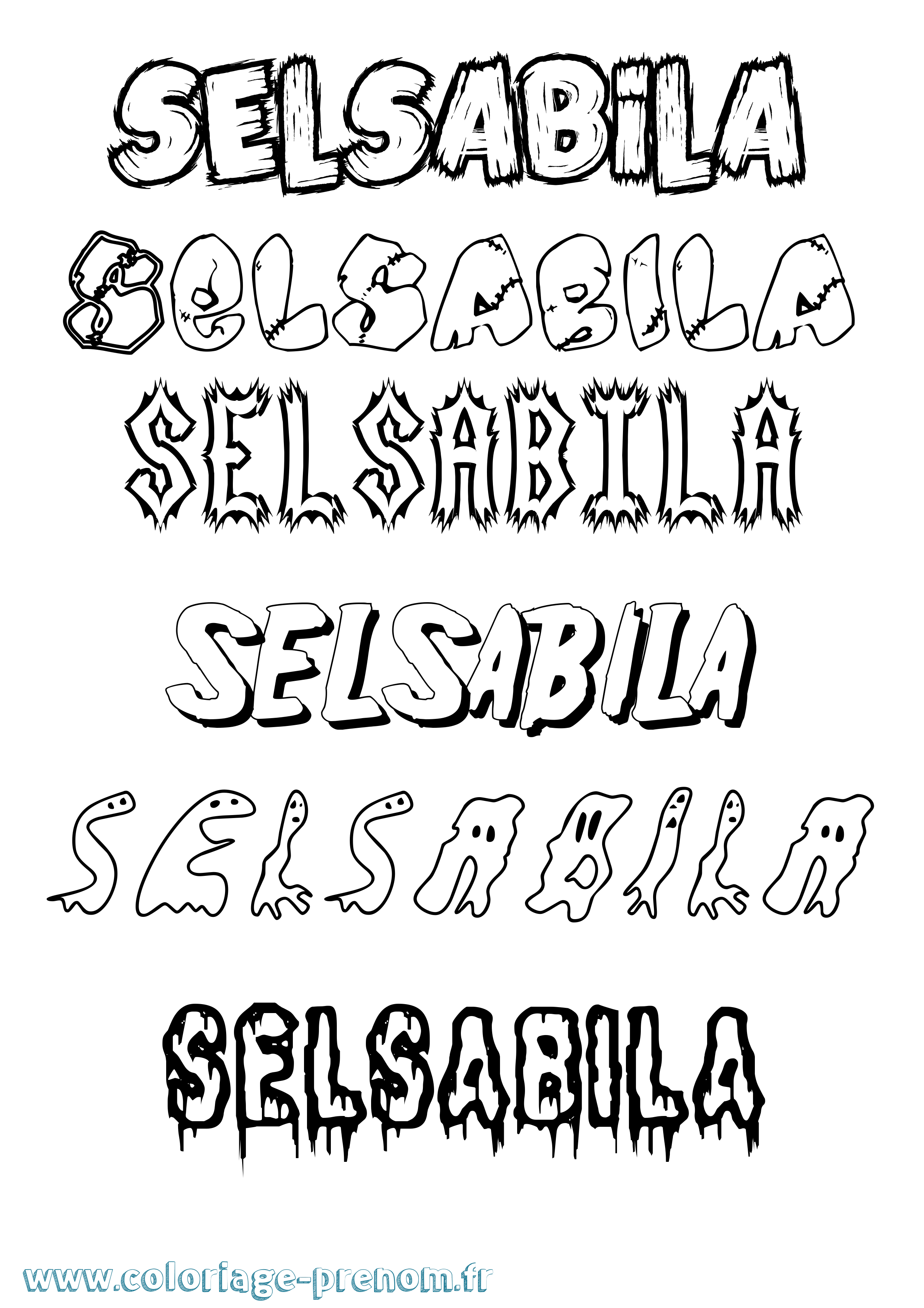 Coloriage Selsabila Frisson Coloriage prénom Selsabila Frisson