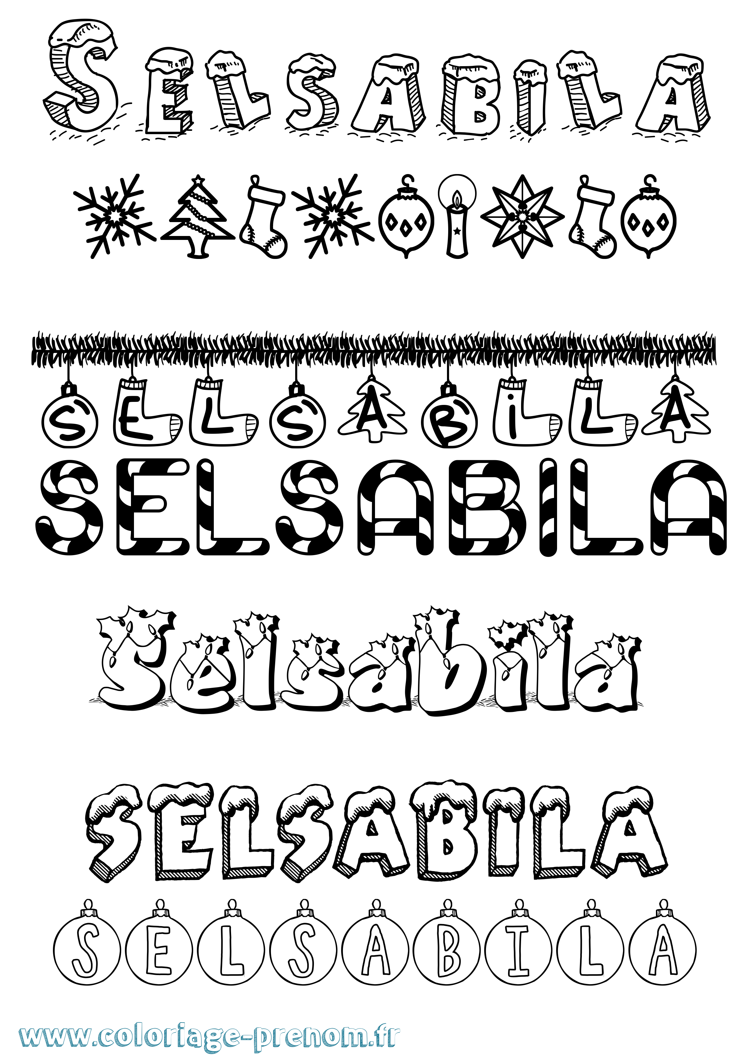 Coloriage Selsabila Noël Coloriage prénom Selsabila Noël