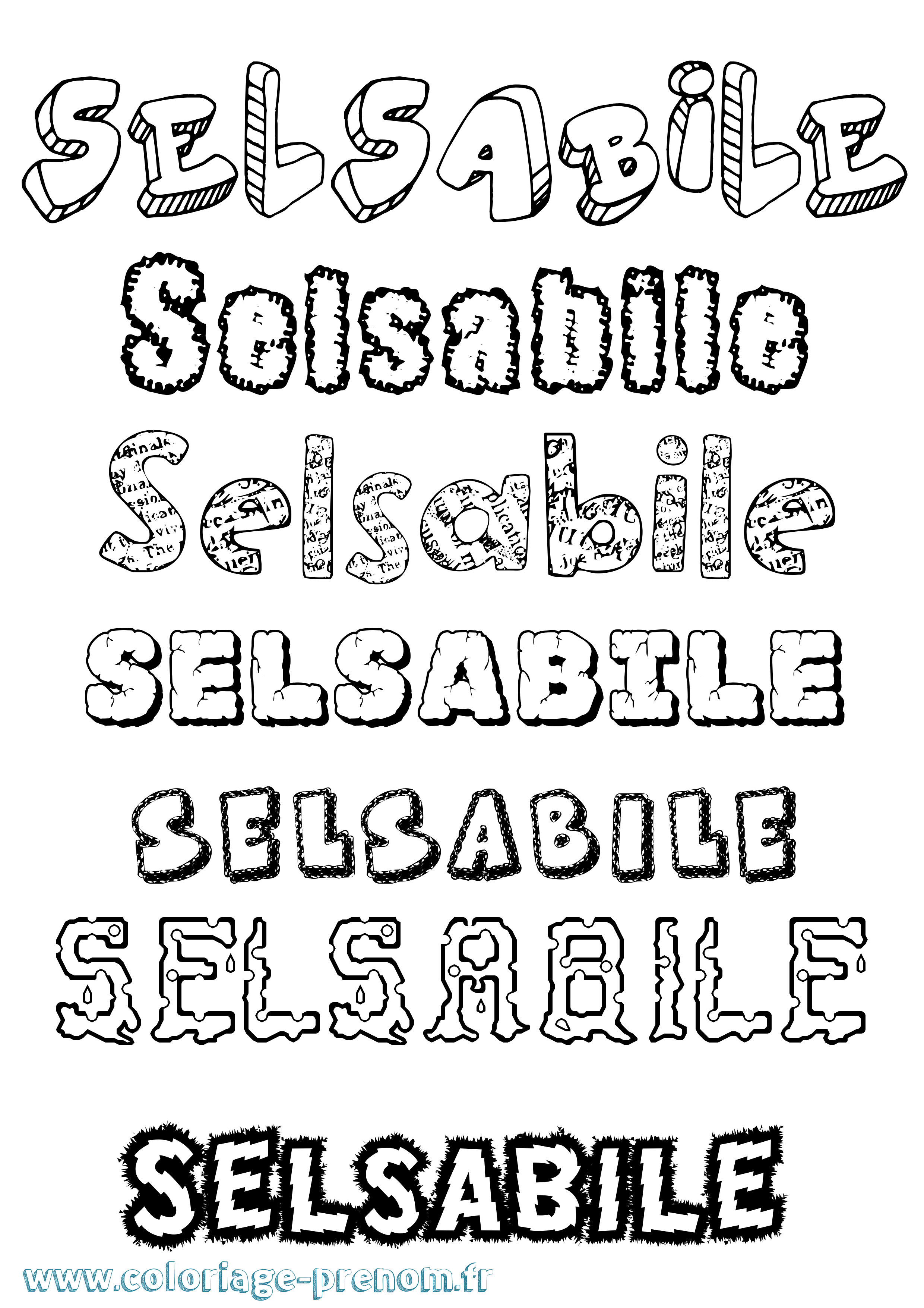 Coloriage Selsabile Destructuré Coloriage prénom Selsabile Destructuré