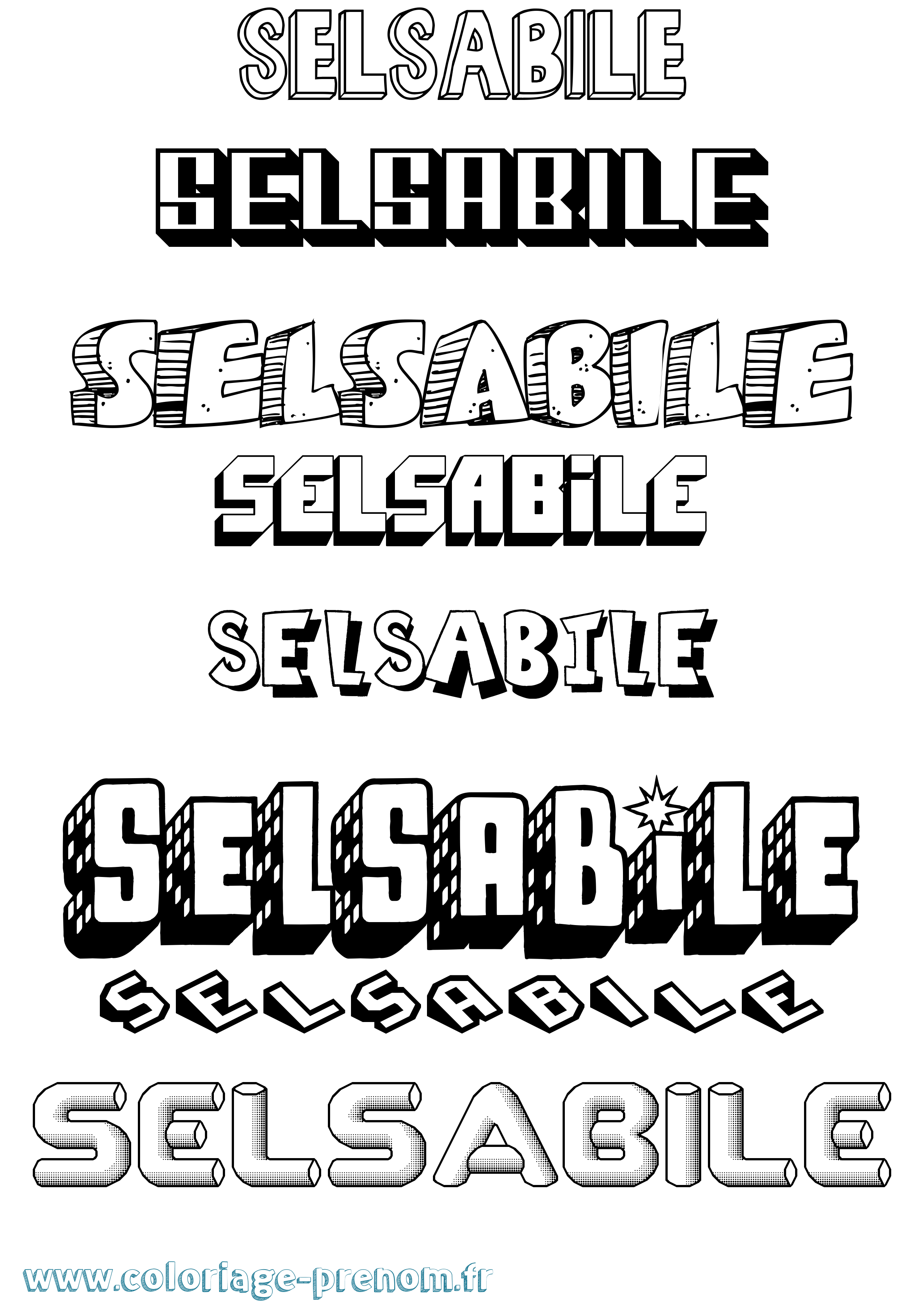 Coloriage Selsabile Effet 3D Coloriage prénom Selsabile Effet 3D