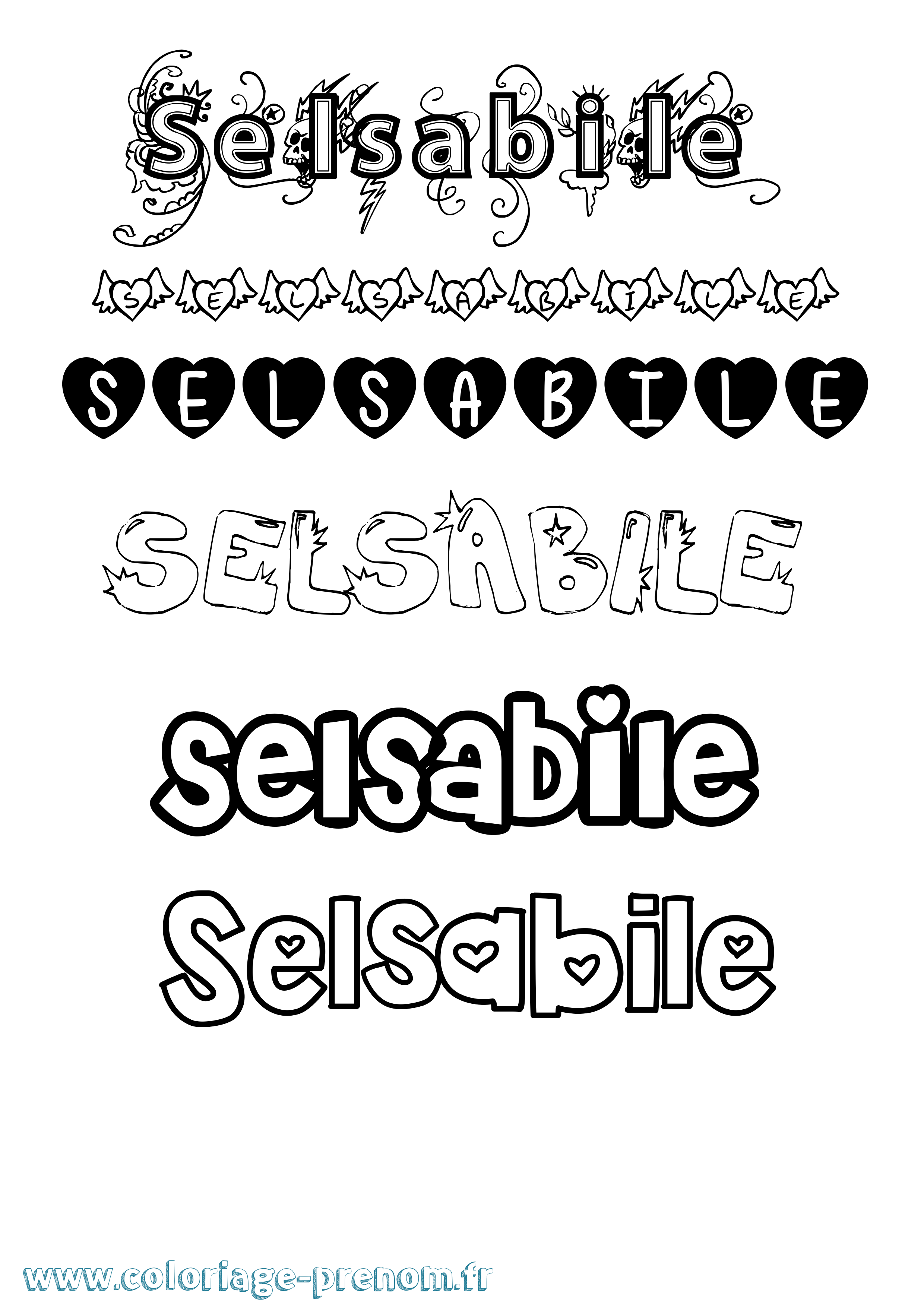 Coloriage Selsabile Girly Coloriage prénom Selsabile Girly