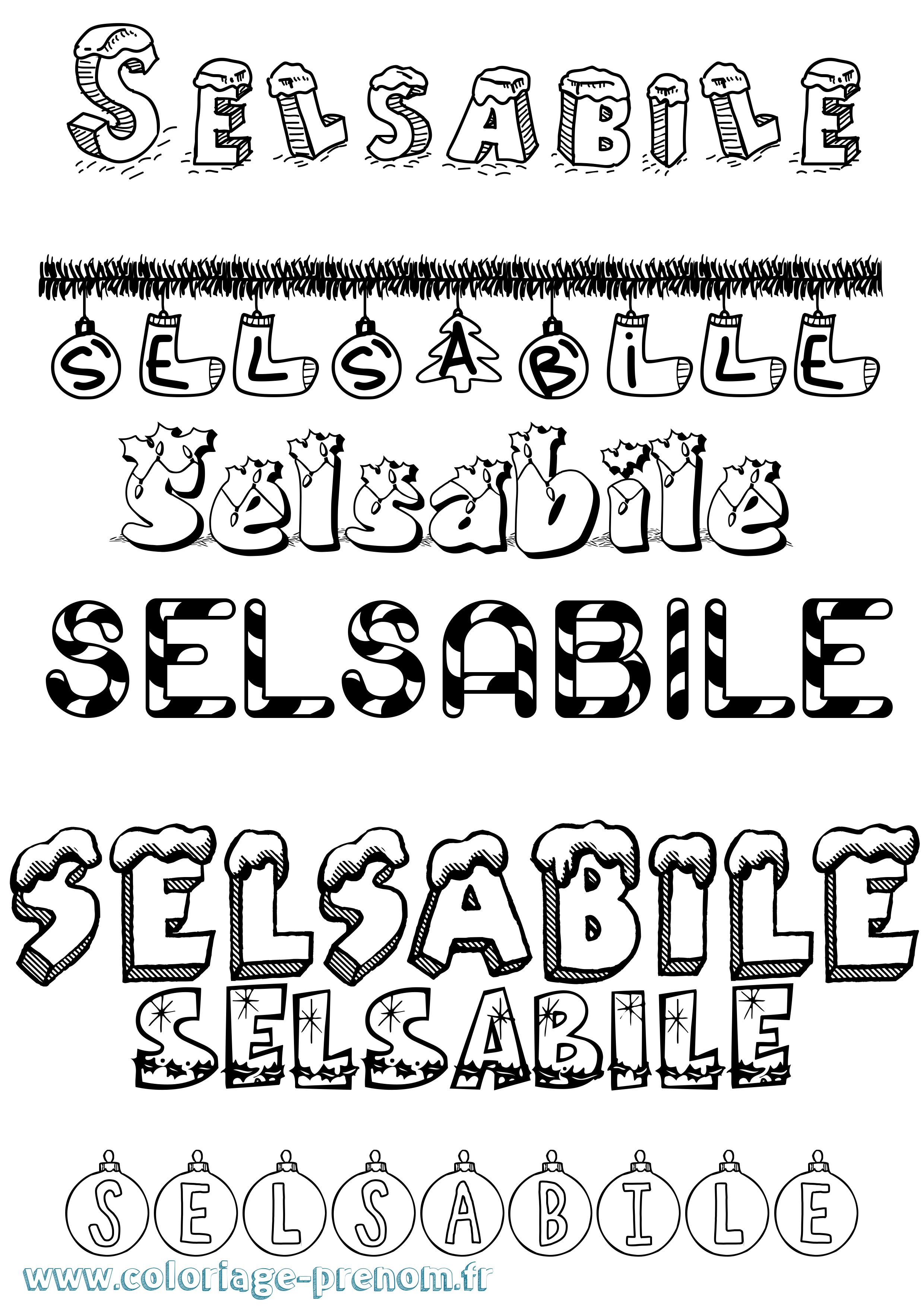 Coloriage Selsabile Noël Coloriage prénom Selsabile Noël