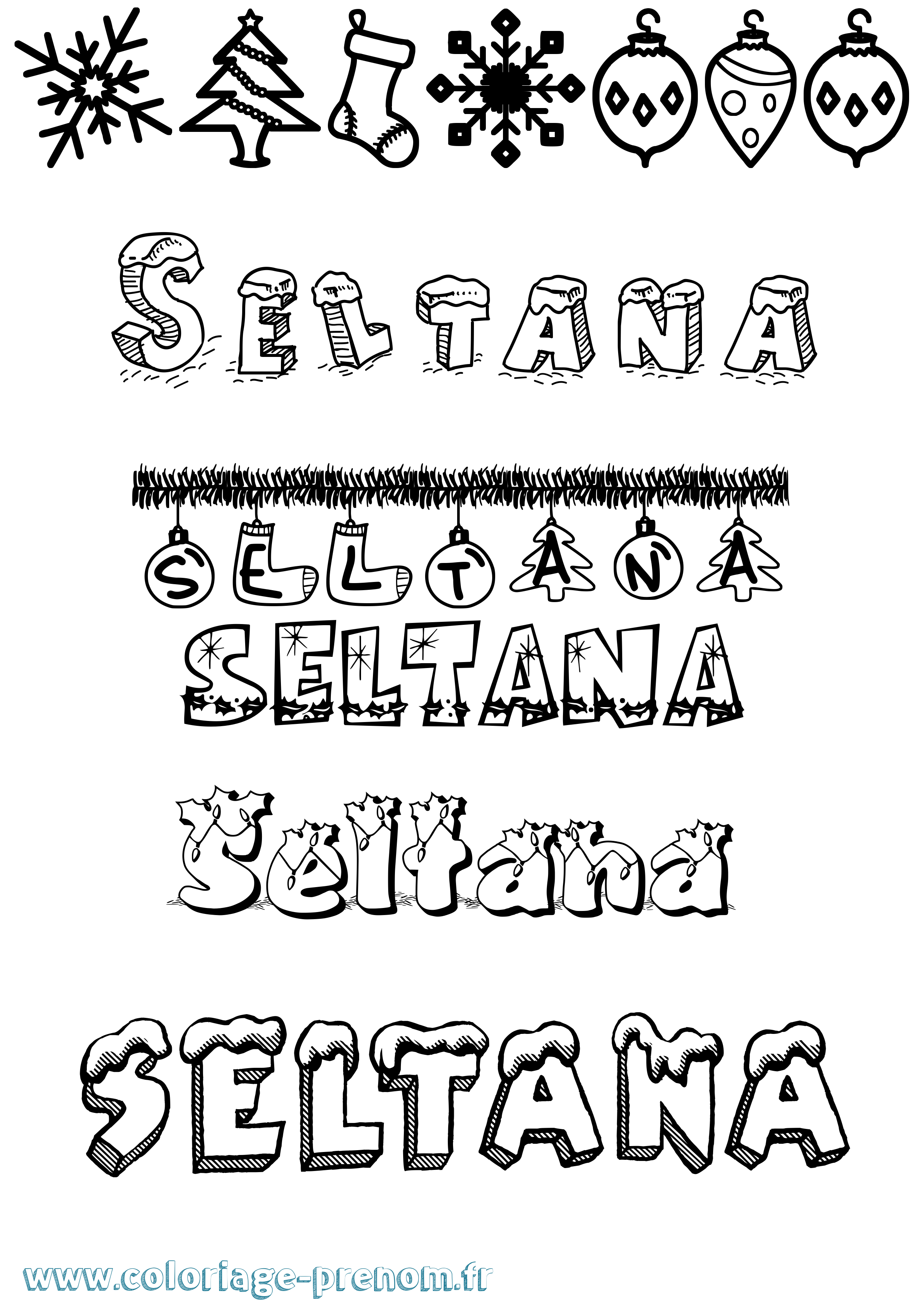 Coloriage Seltana Noël Coloriage prénom Seltana Noël