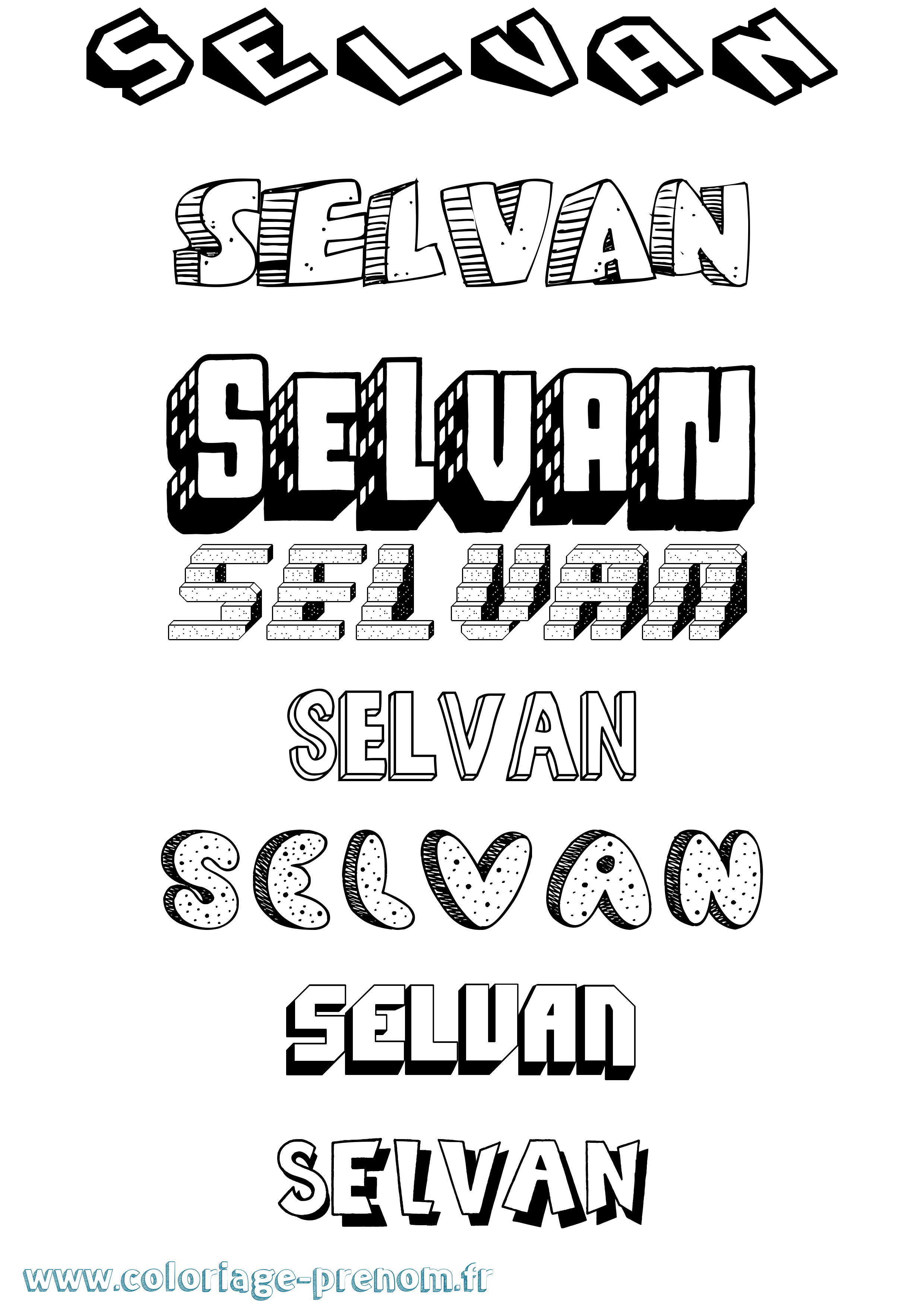 Coloriage Selvan Effet 3D Coloriage prénom Selvan Effet 3D