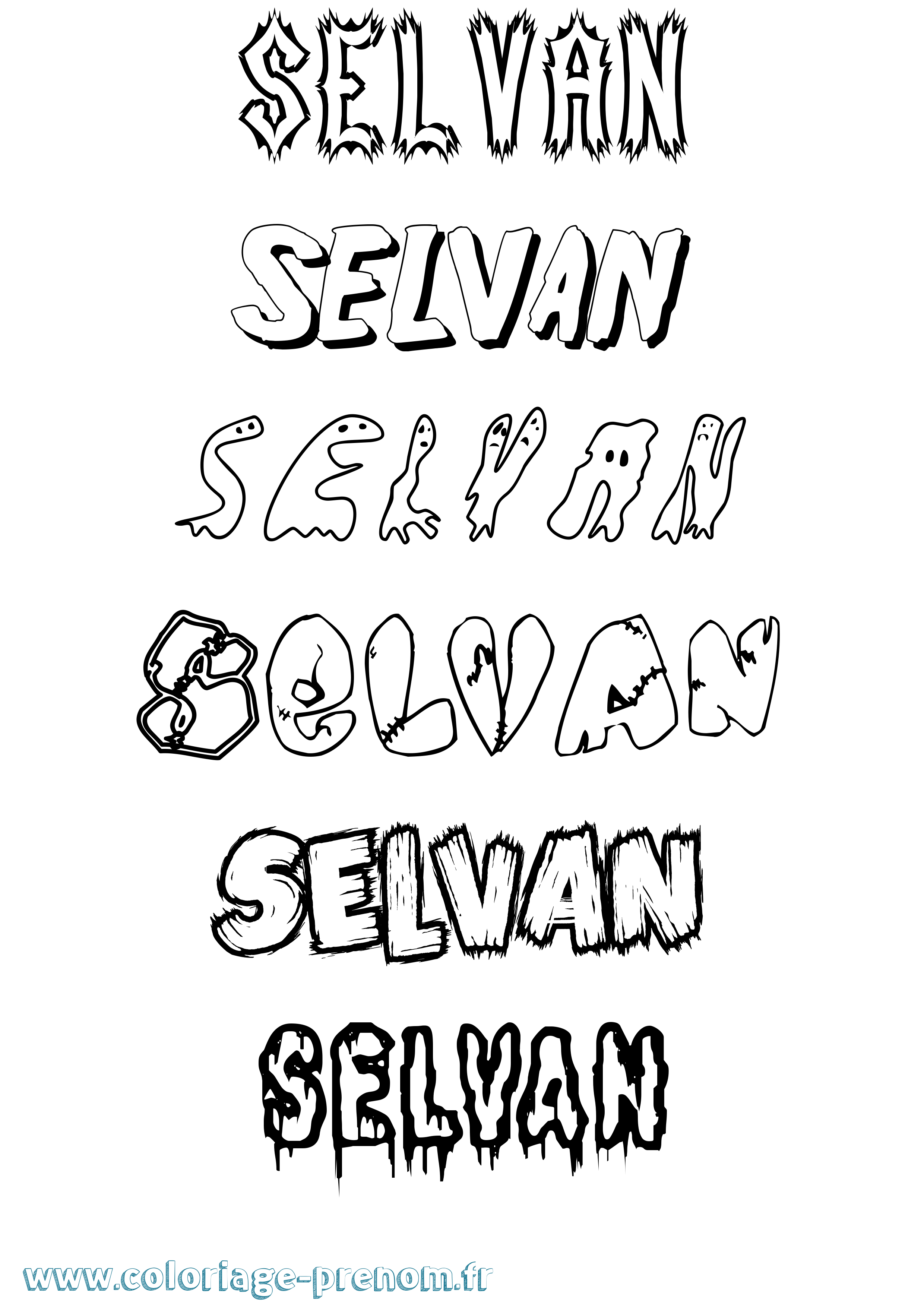 Coloriage Selvan Frisson Coloriage prénom Selvan Frisson