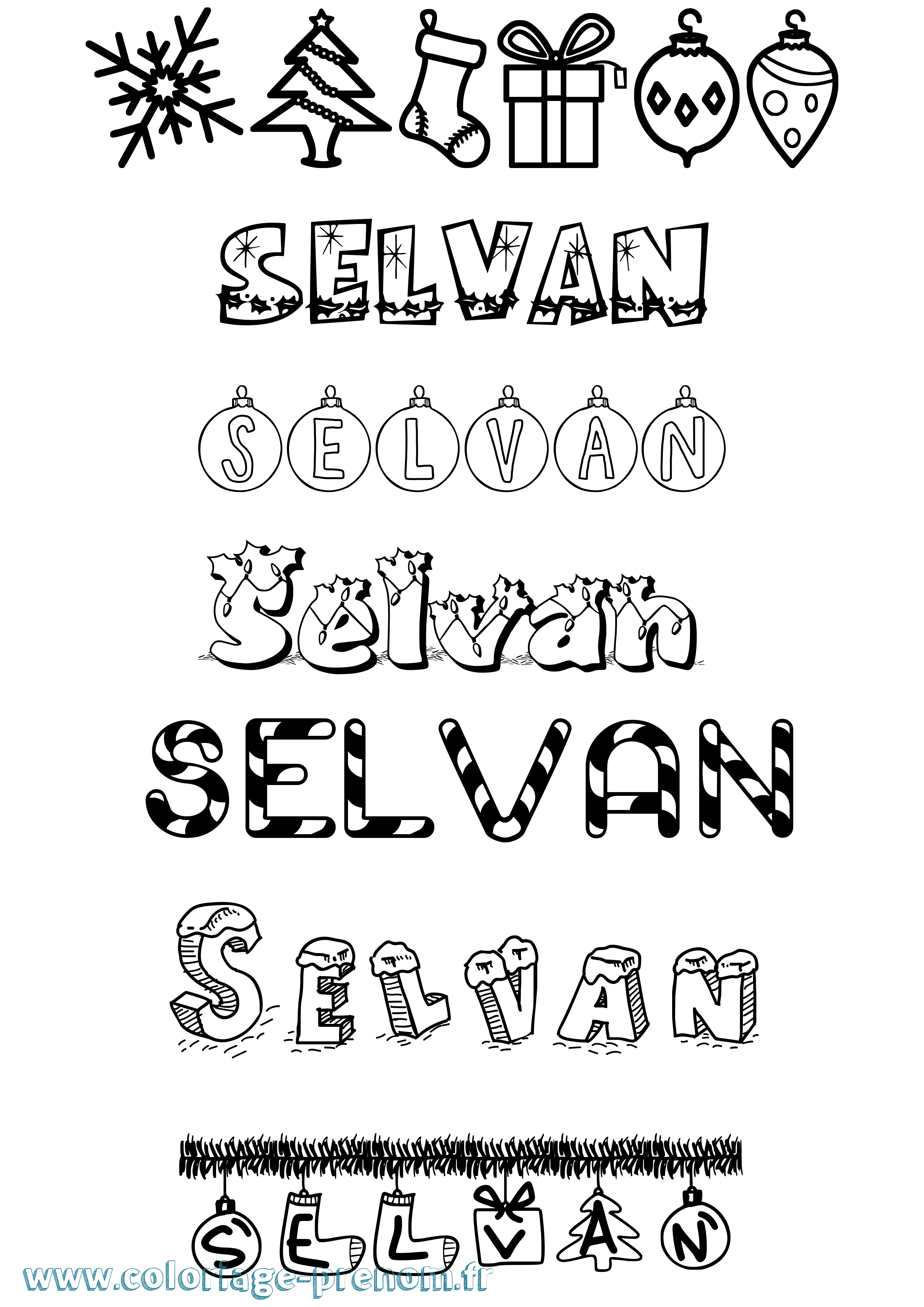 Coloriage Selvan Noël Coloriage prénom Selvan Noël