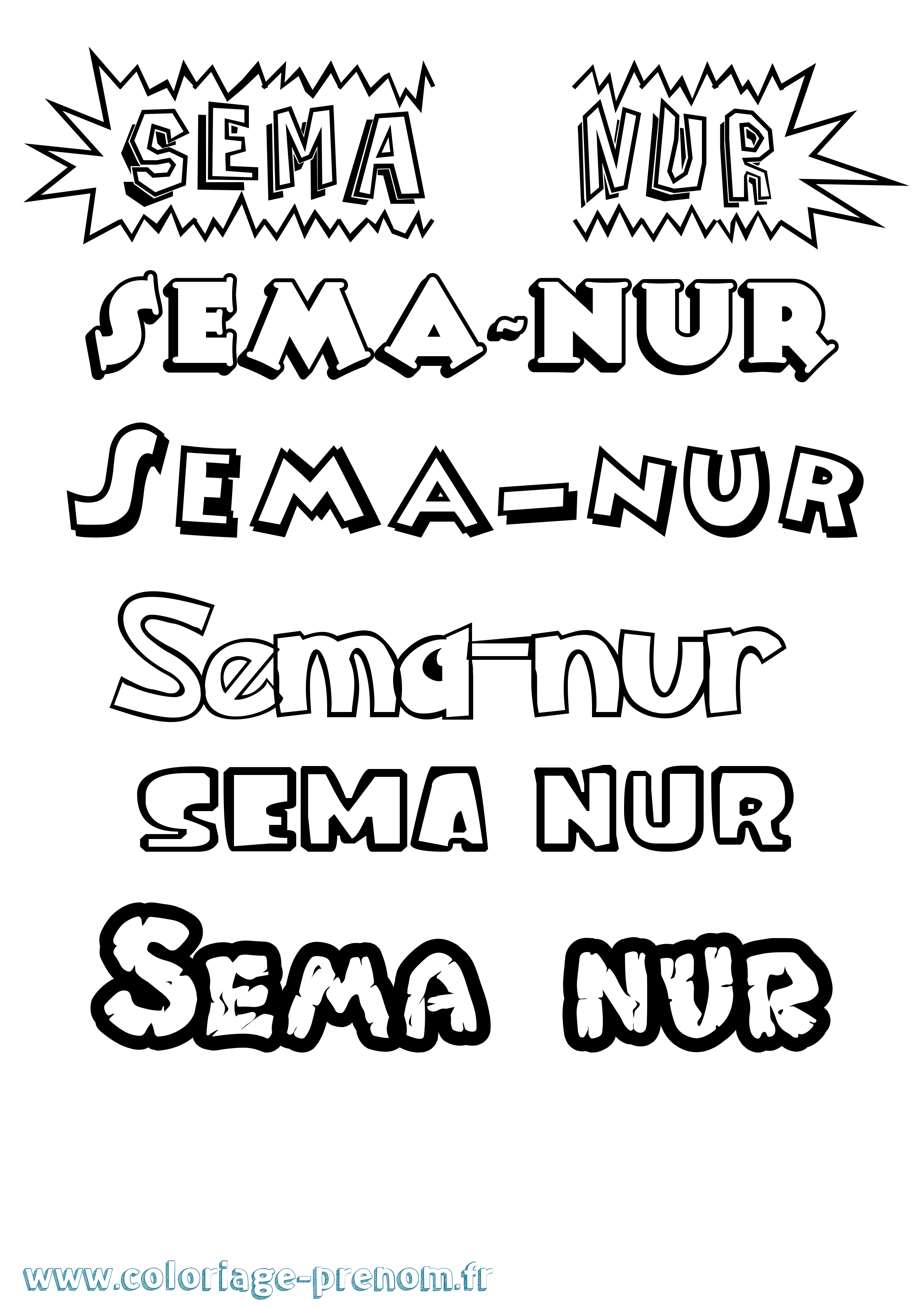 Coloriage Sema-Nur Dessin Animé Coloriage prénom Sema-Nur Dessin Animé