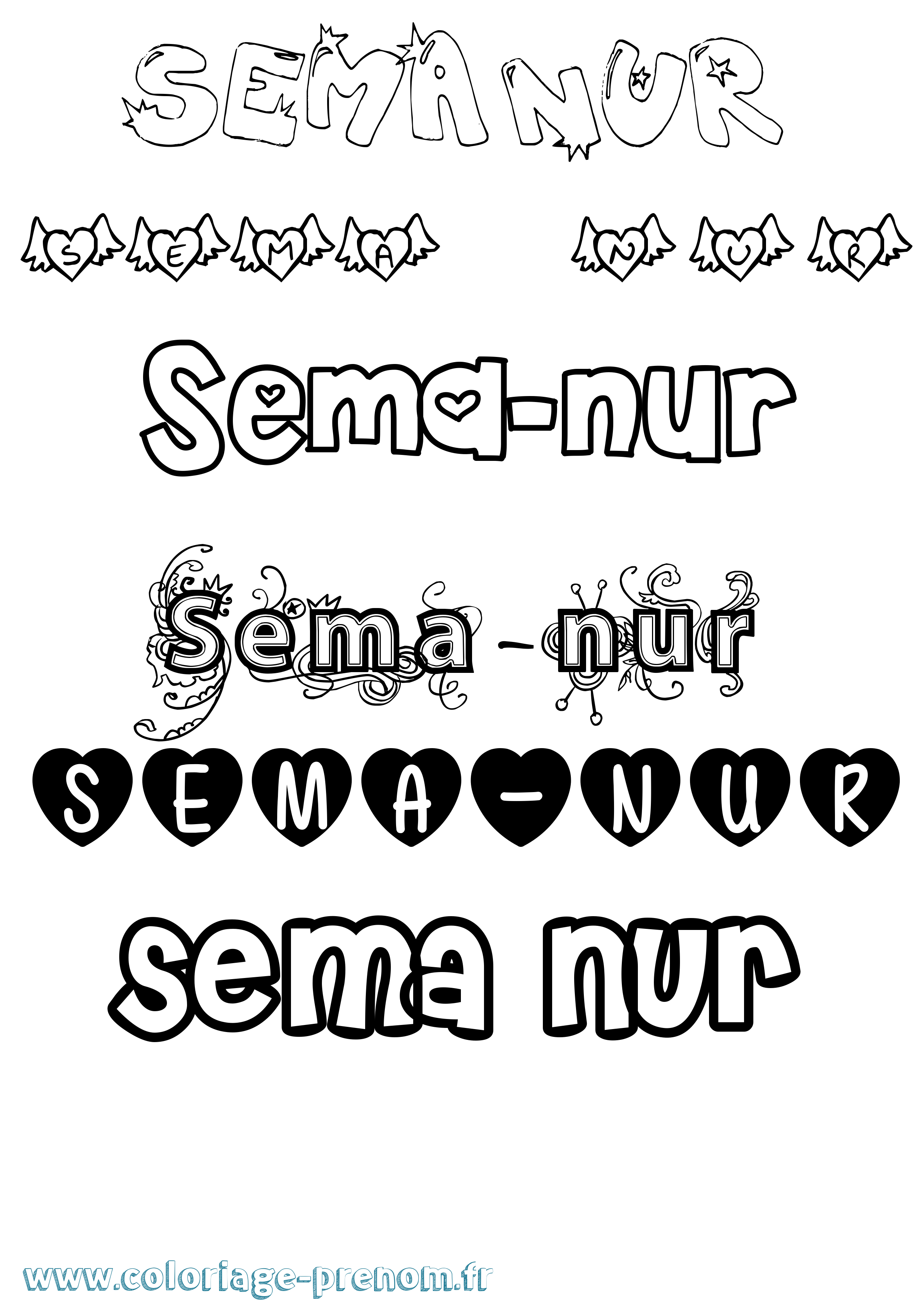 Coloriage Sema-Nur Girly Coloriage prénom Sema-Nur Girly