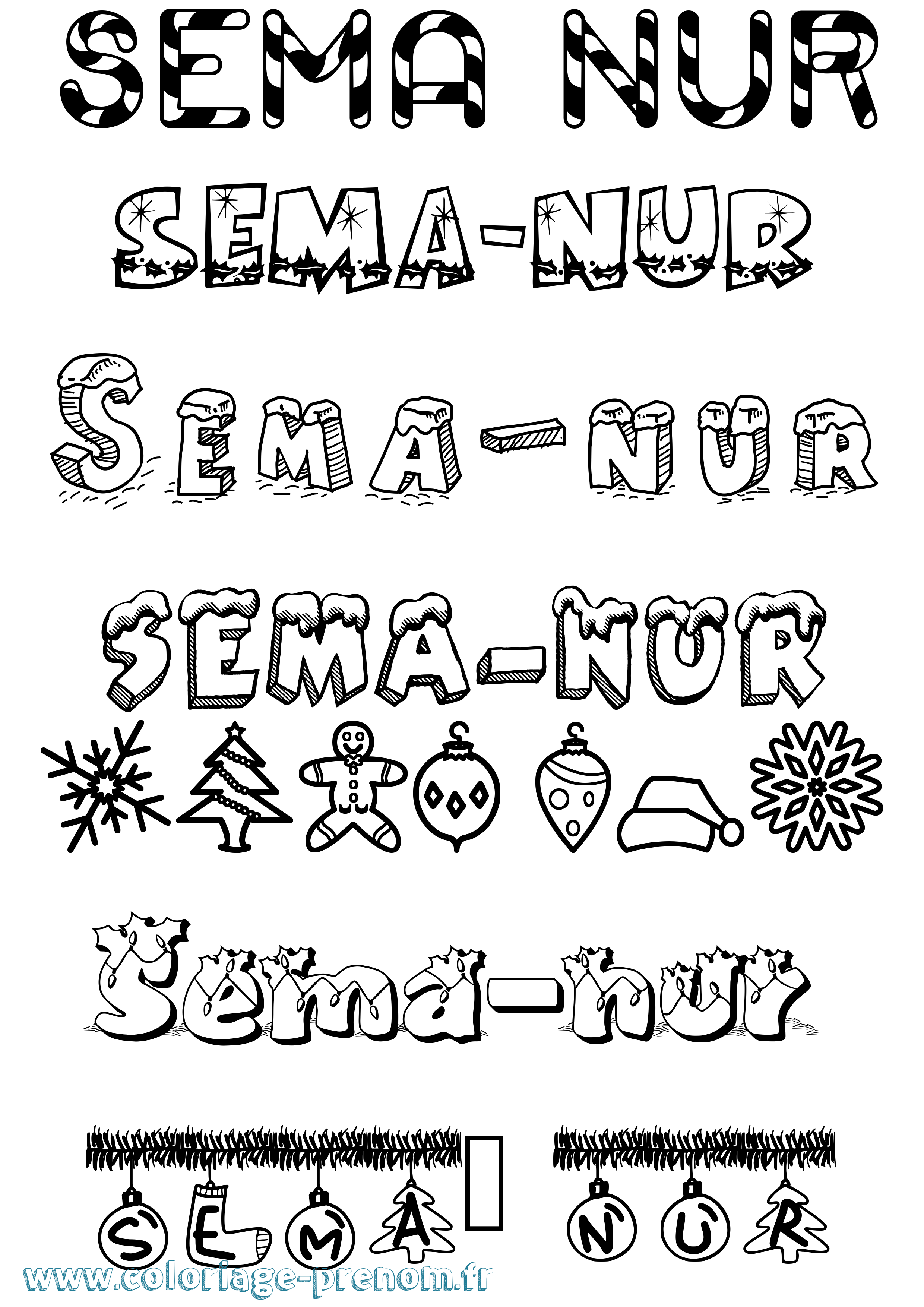 Coloriage Sema-Nur Noël Coloriage prénom Sema-Nur Noël