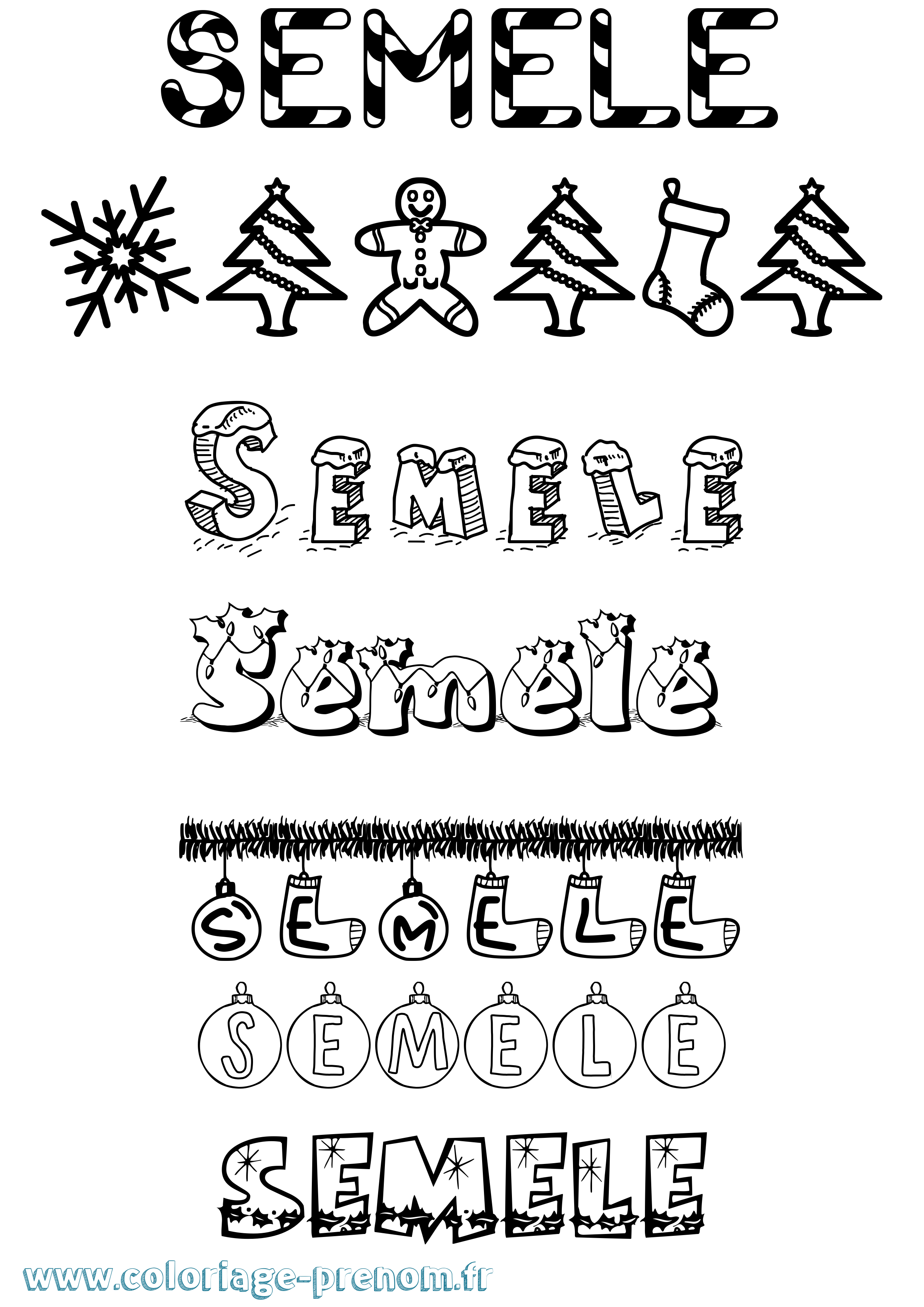 Coloriage Semele Noël Coloriage prénom Semele Noël