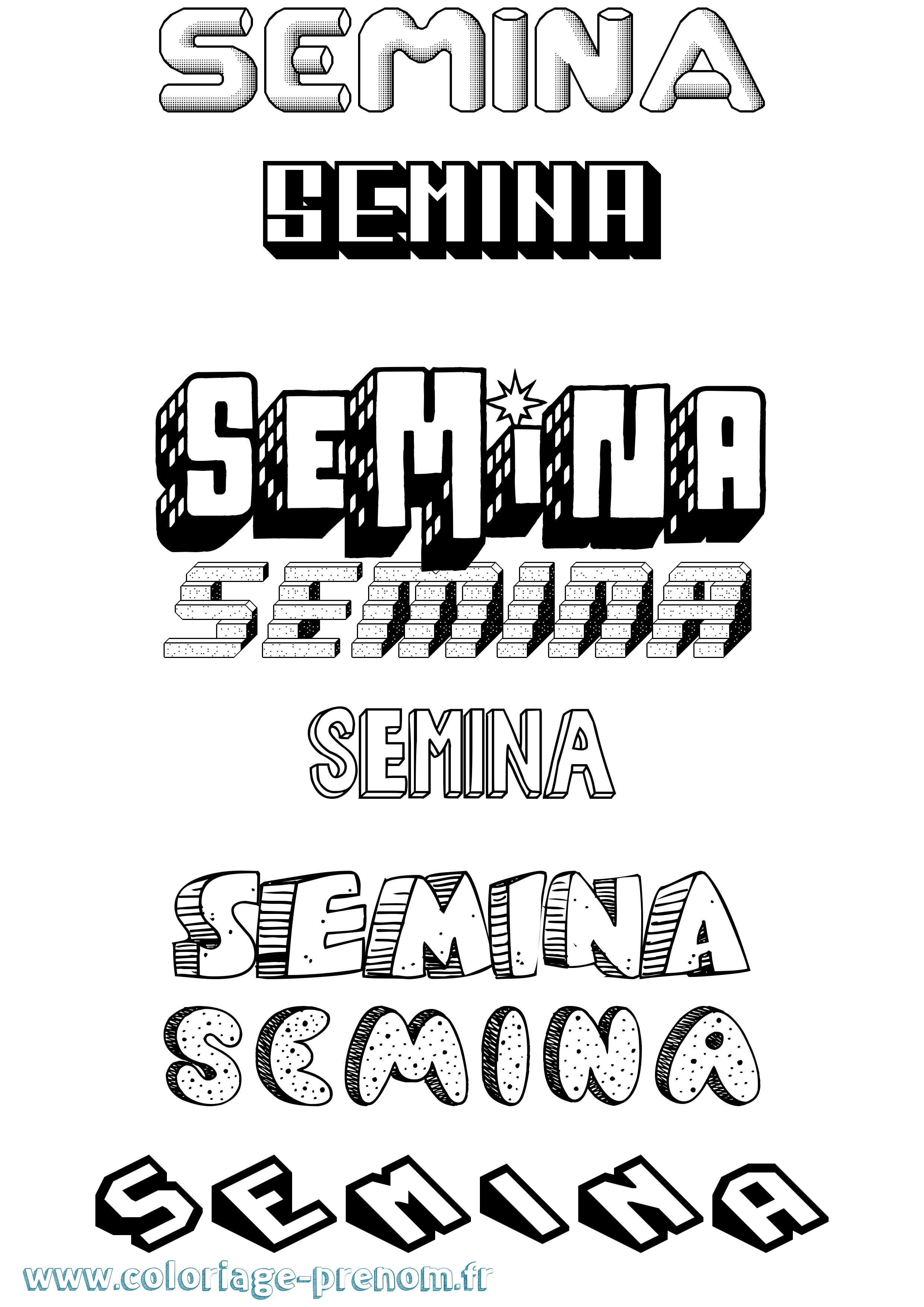 Coloriage Semina Effet 3D Coloriage prénom Semina Effet 3D