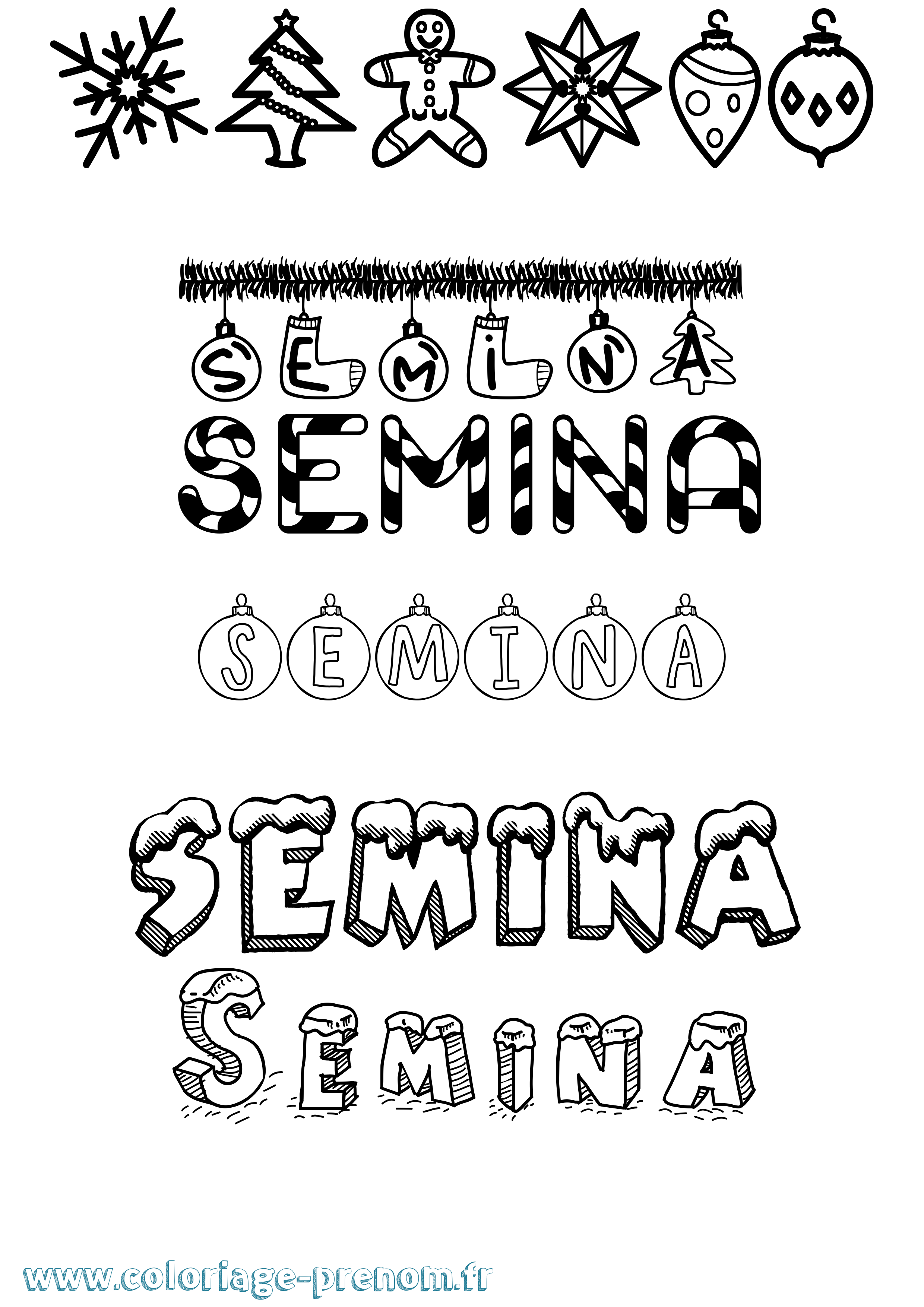 Coloriage Semina Noël Coloriage prénom Semina Noël