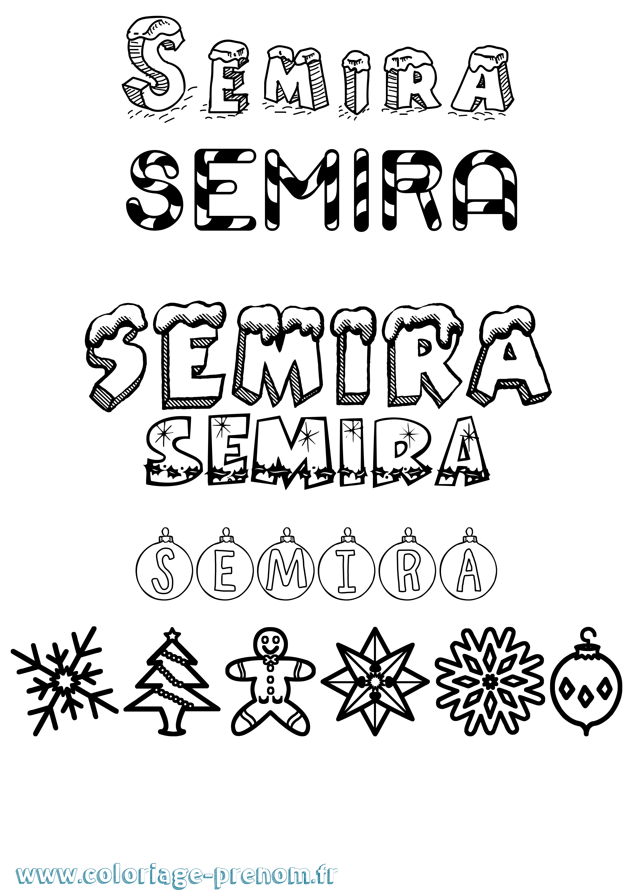 Coloriage Semira Noël Coloriage prénom Semira Noël