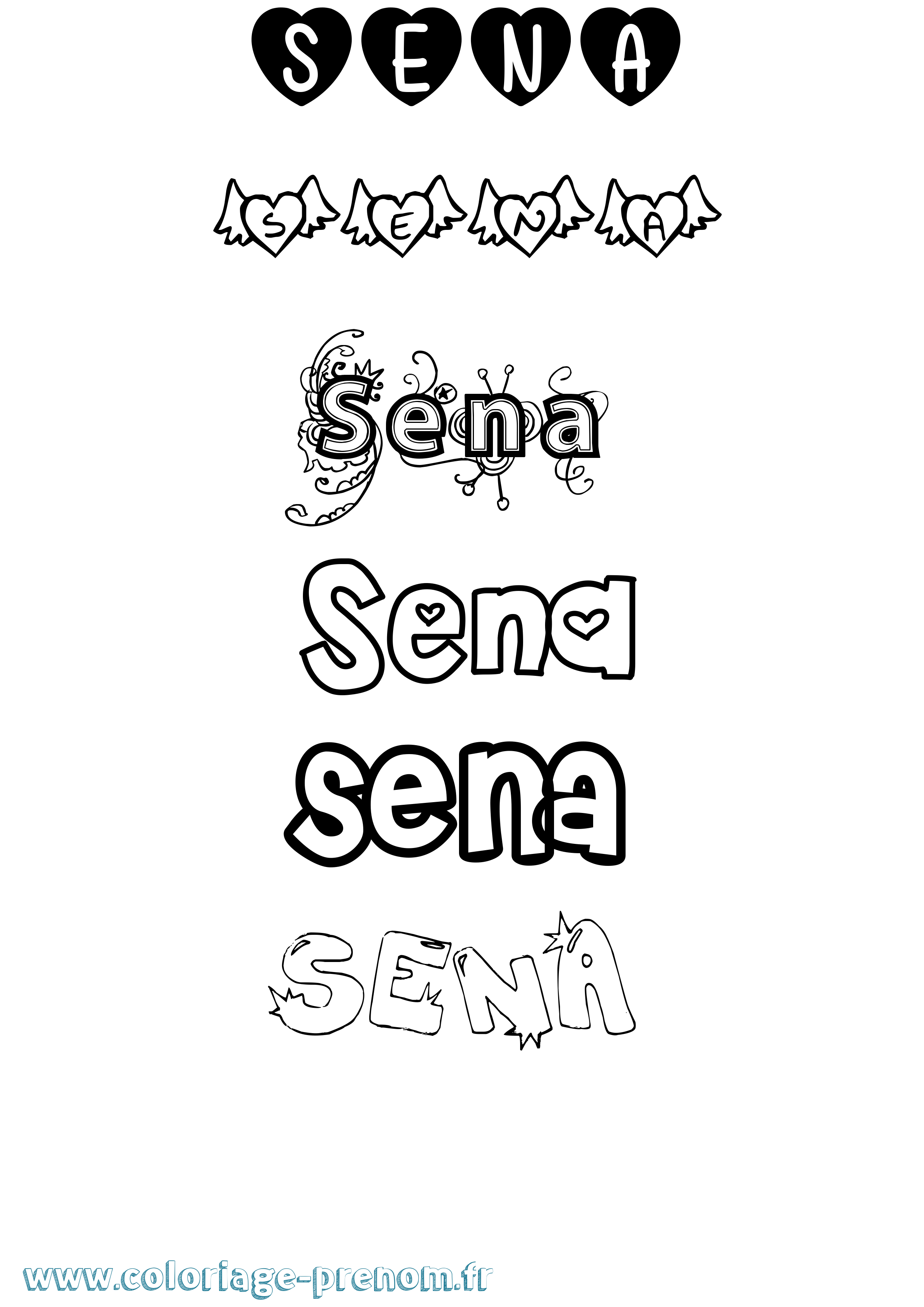 Coloriage Sena Girly Coloriage prénom Sena Girly