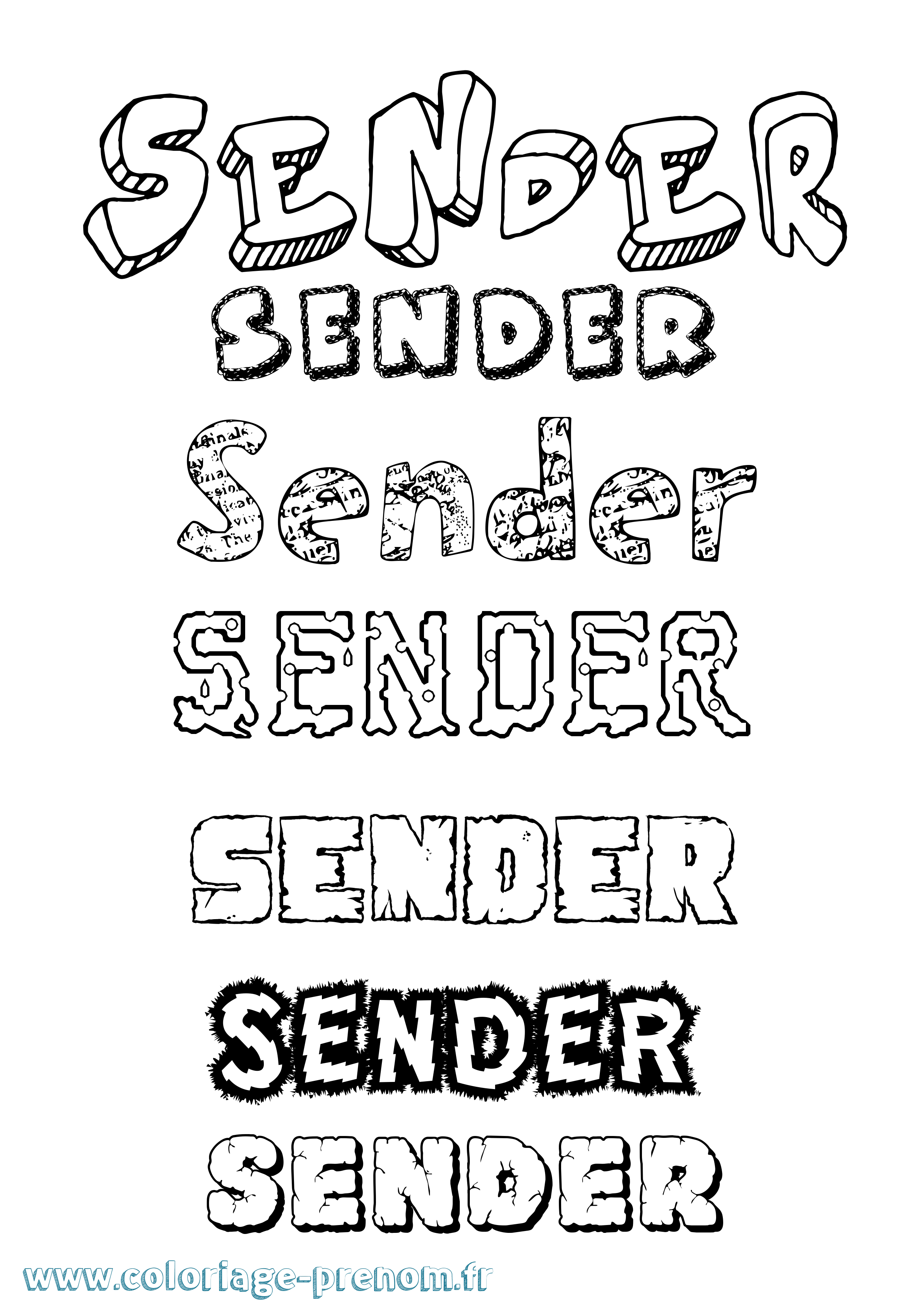 Coloriage Sender Destructuré Coloriage prénom Sender Destructuré