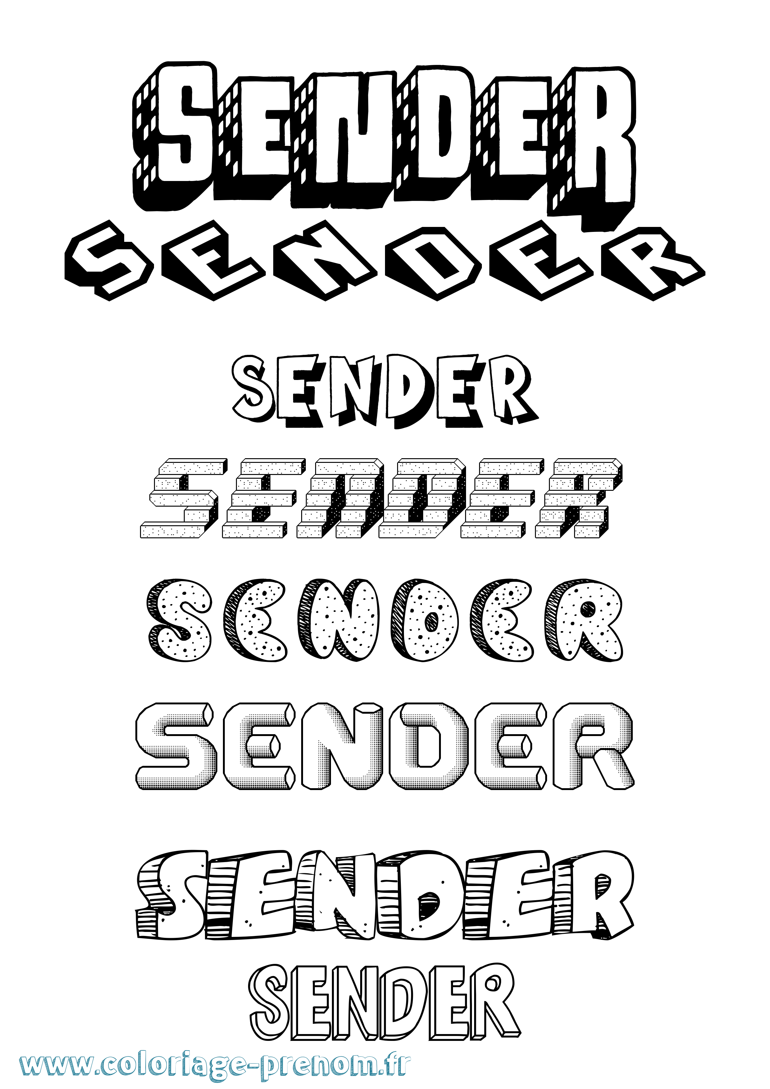 Coloriage Sender Effet 3D Coloriage prénom Sender Effet 3D