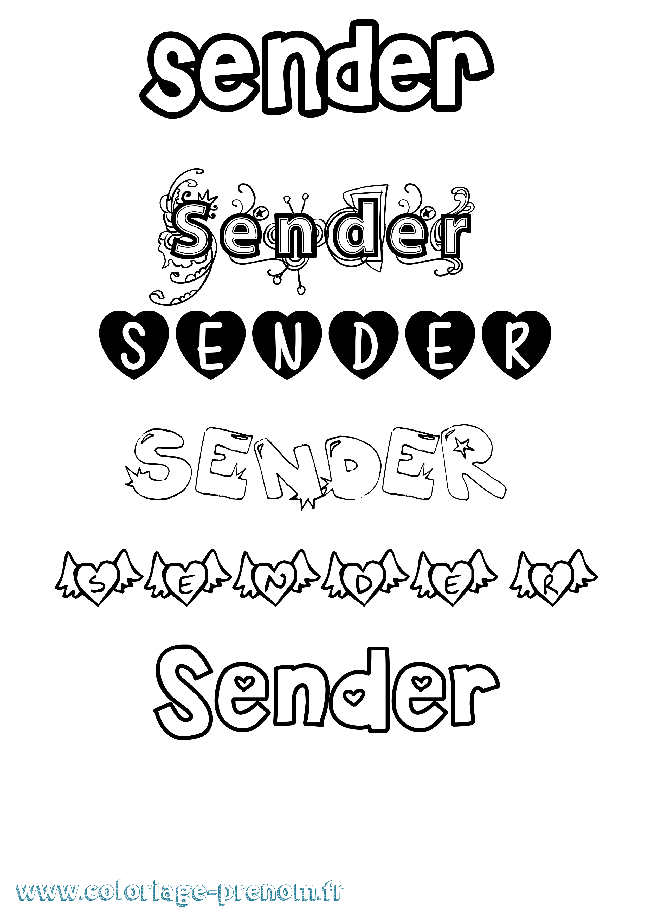 Coloriage Sender Girly Coloriage prénom Sender Girly