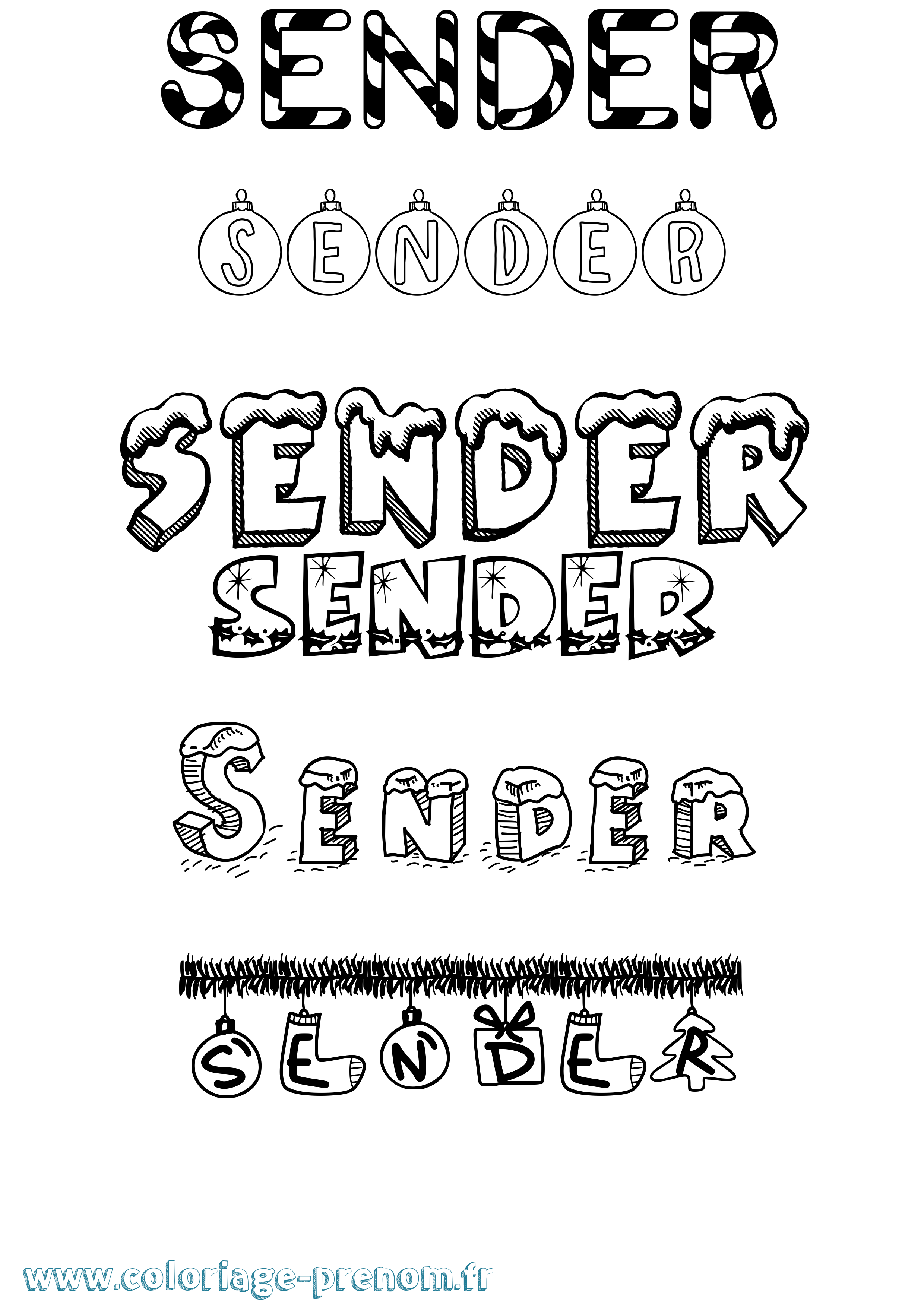 Coloriage Sender Noël Coloriage prénom Sender Noël
