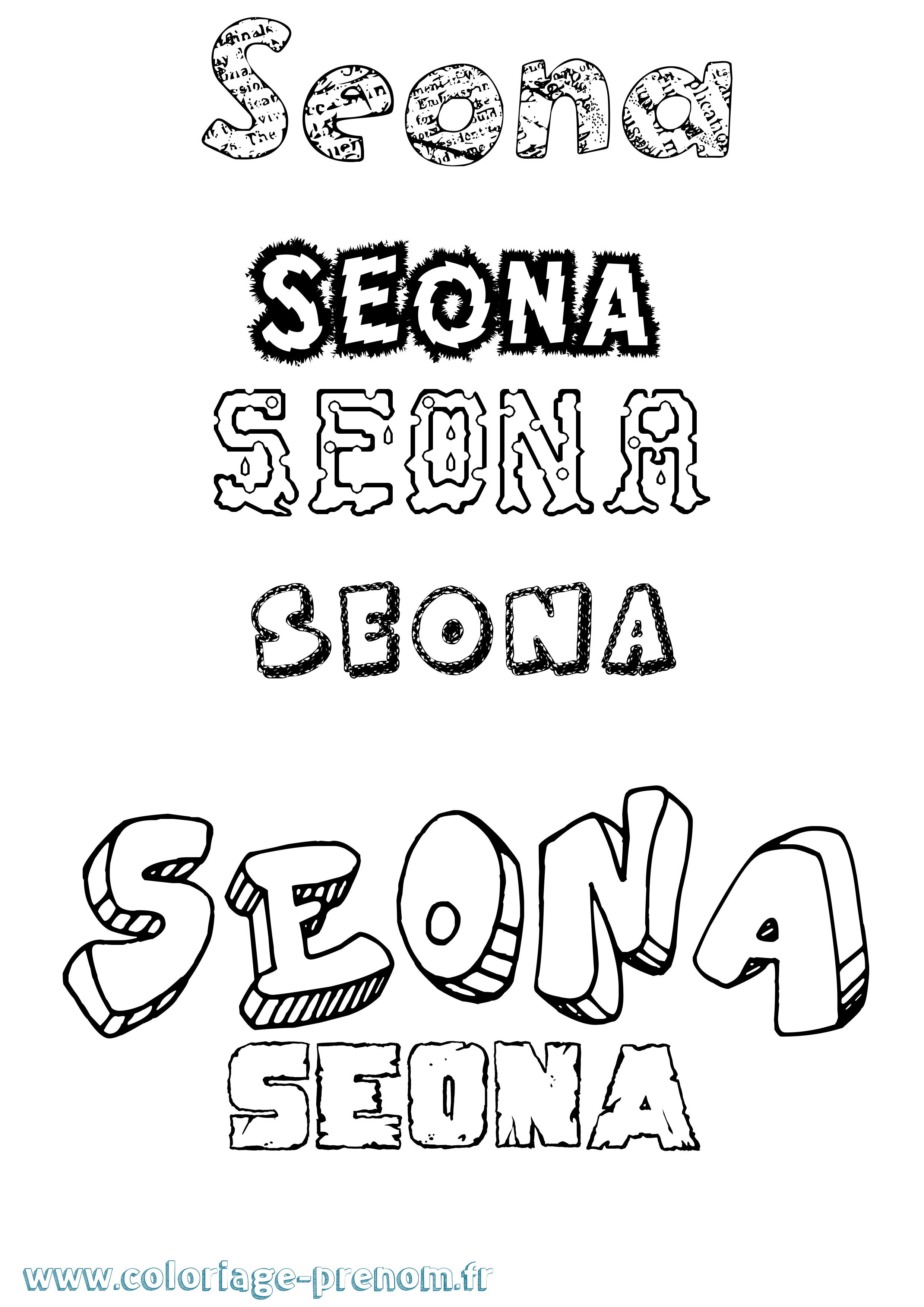 Coloriage Seona Destructuré Coloriage prénom Seona Destructuré