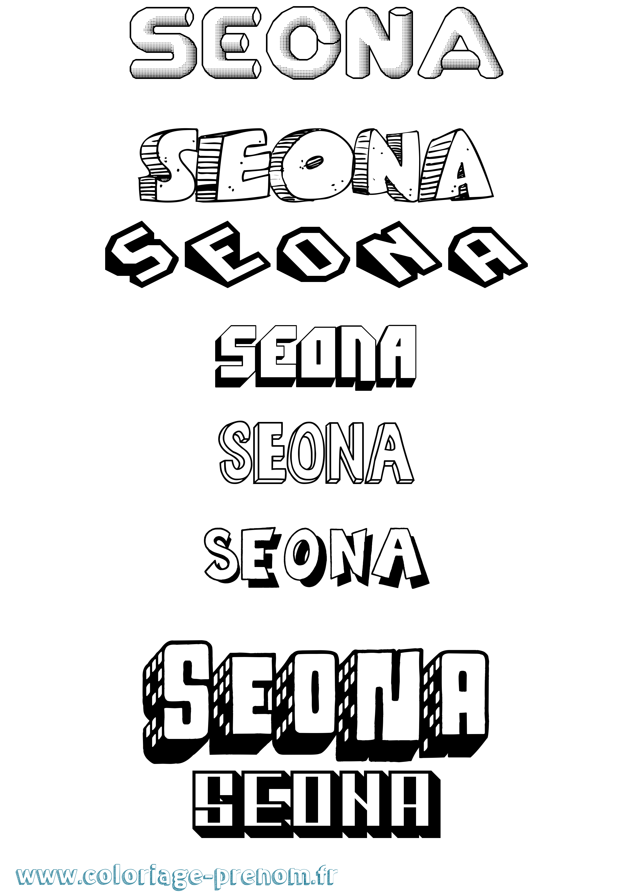 Coloriage Seona Effet 3D Coloriage prénom Seona Effet 3D