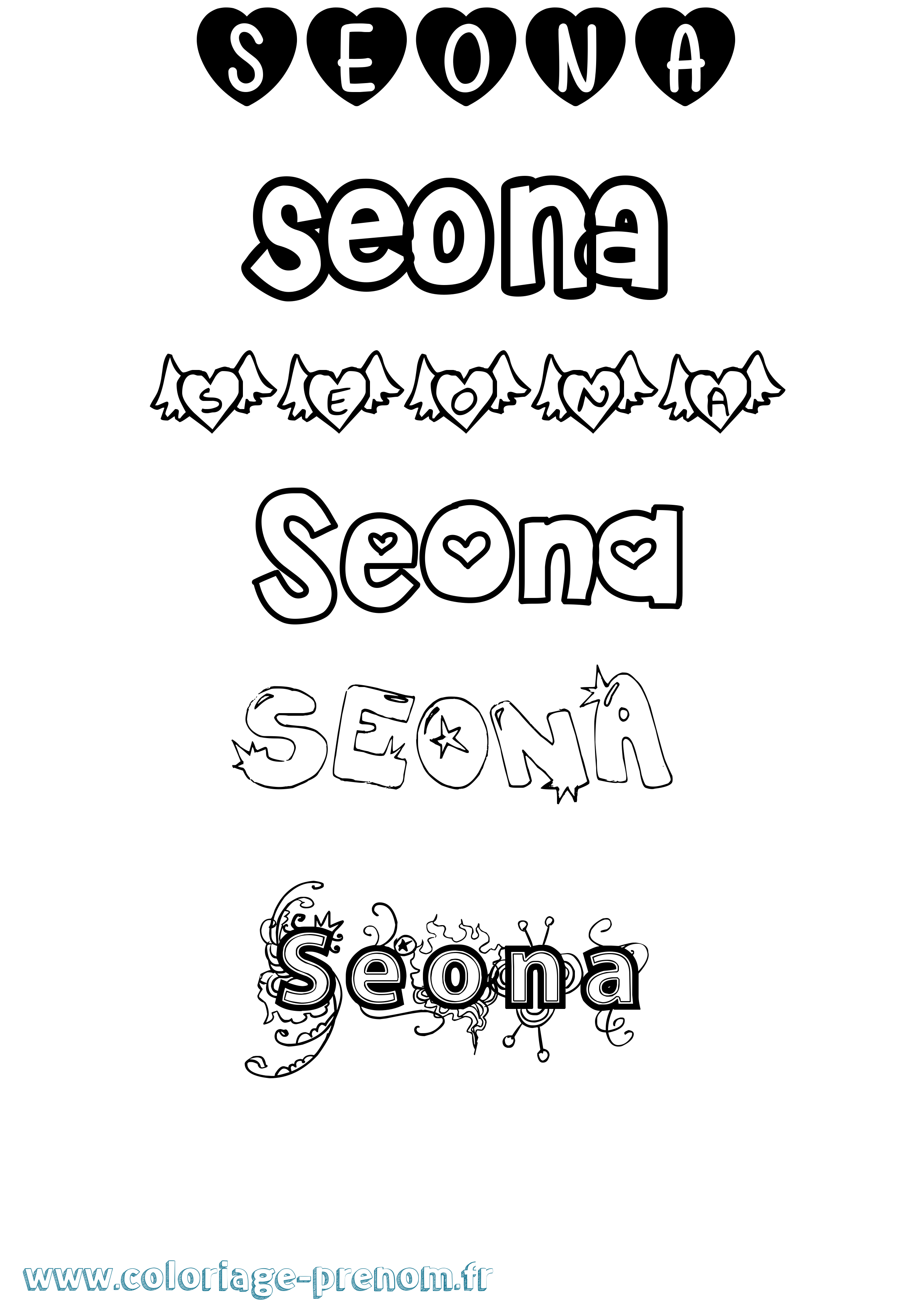 Coloriage Seona Girly Coloriage prénom Seona Girly