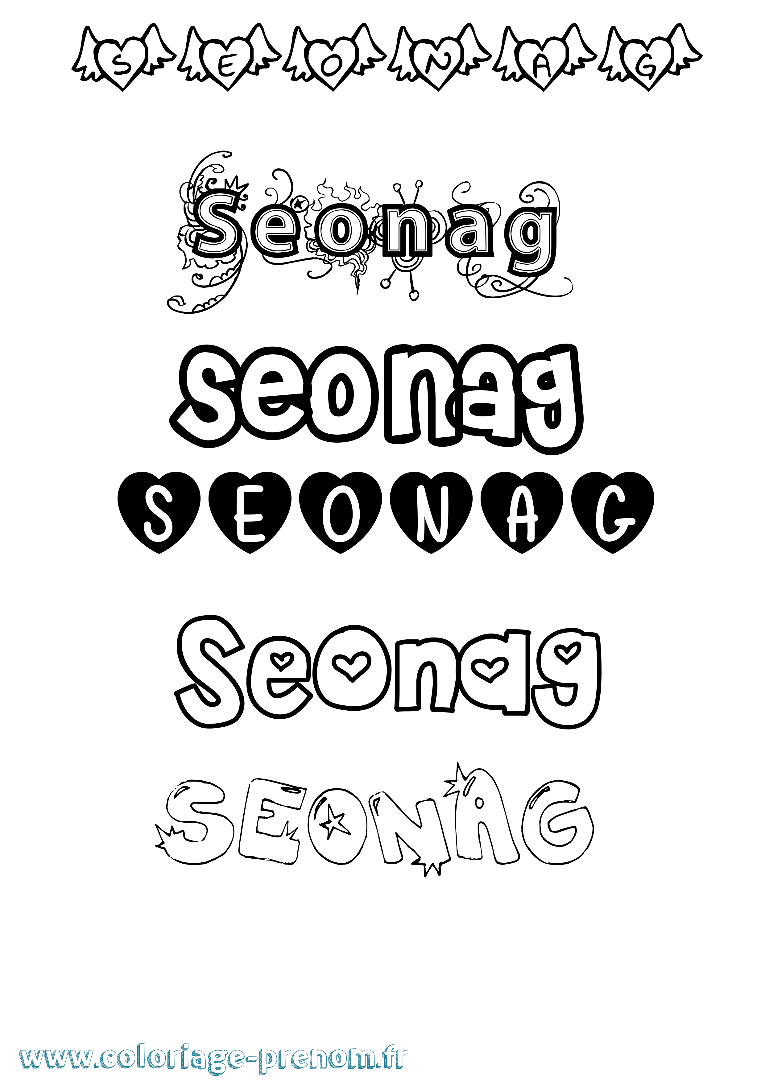 Coloriage Seonag Girly Coloriage prénom Seonag Girly