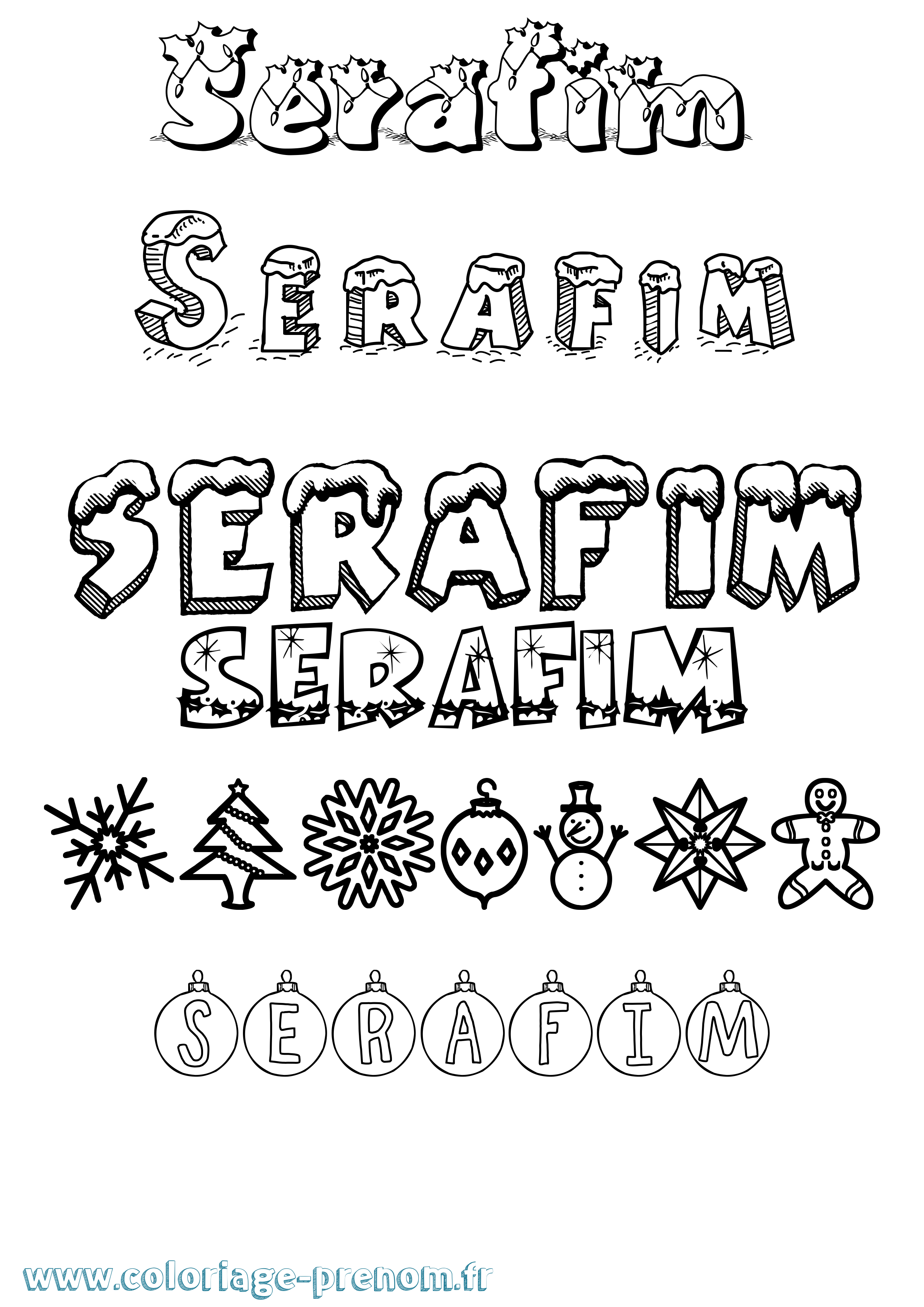 Coloriage Serafim Noël Coloriage prénom Serafim Noël