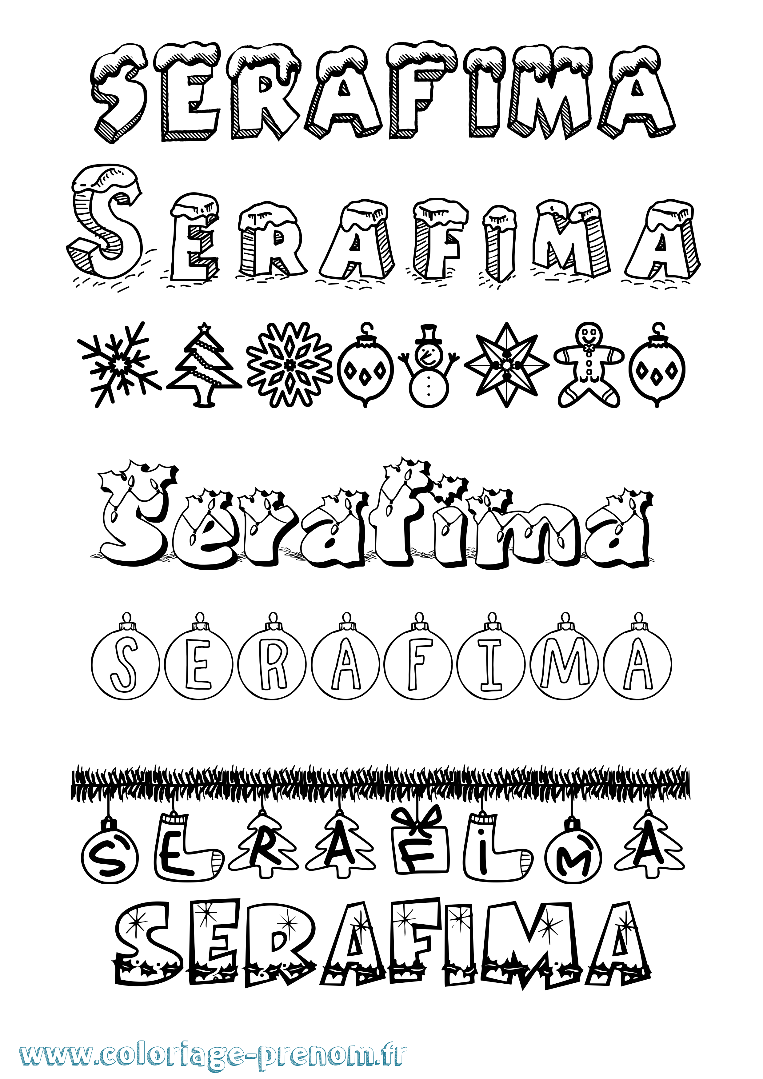 Coloriage Serafima Noël Coloriage prénom Serafima Noël