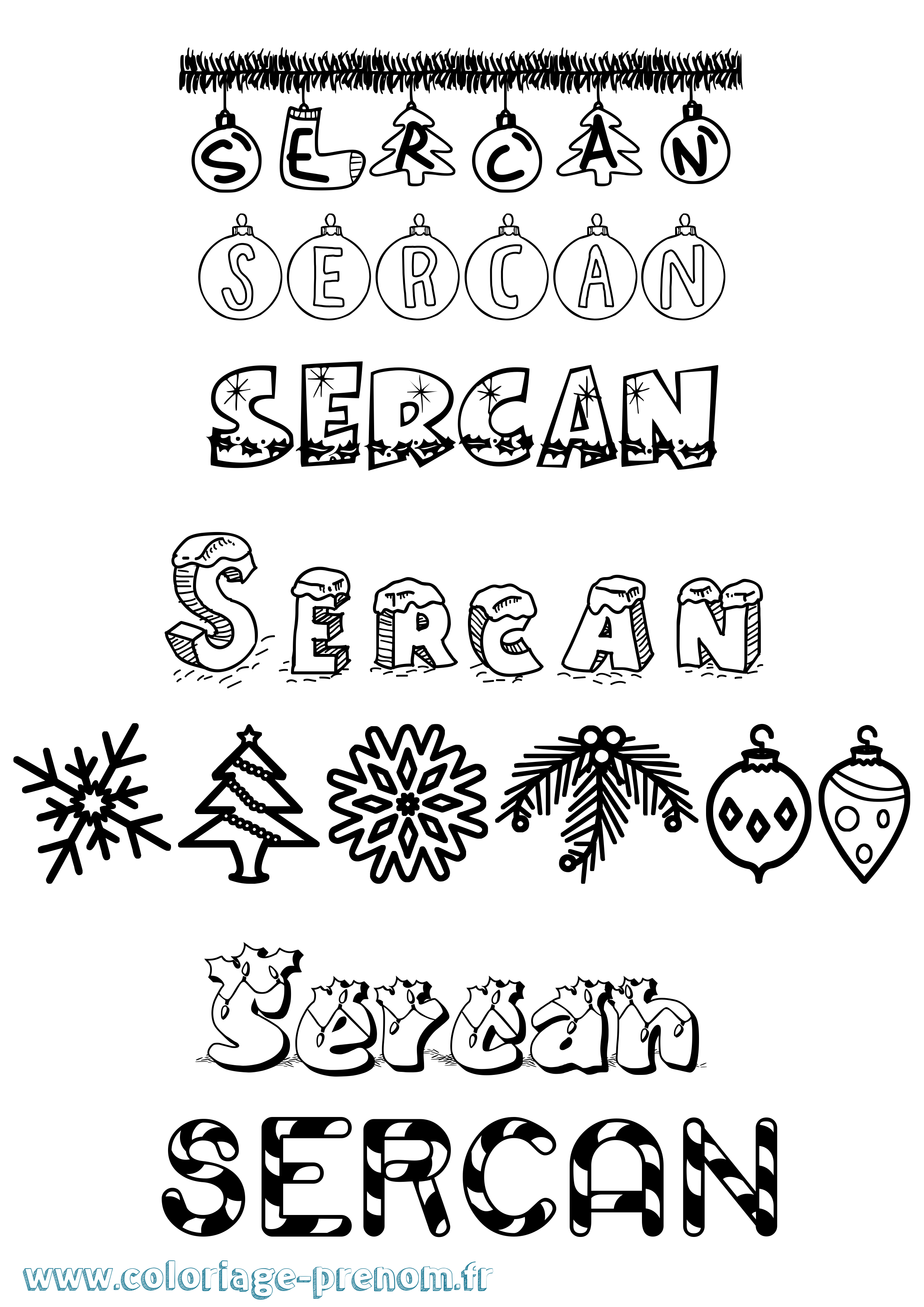 Coloriage Sercan Noël Coloriage prénom Sercan Noël