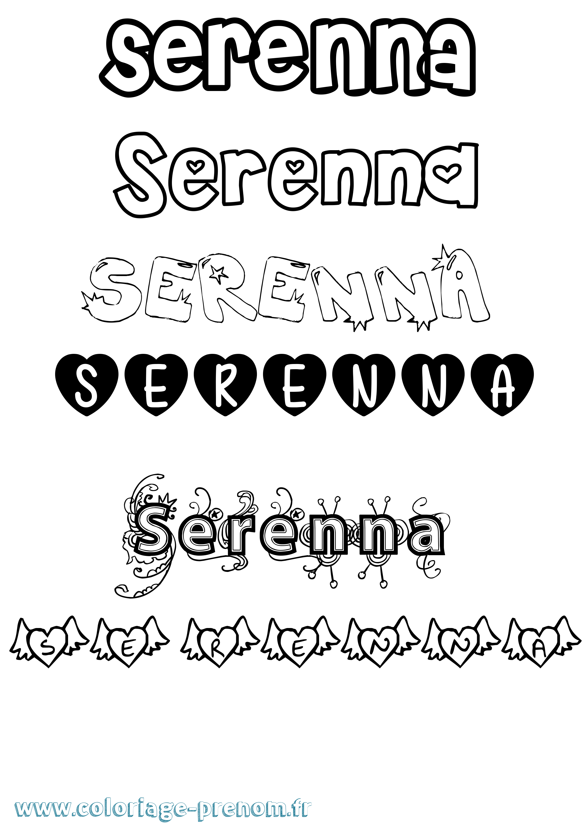 Coloriage Serenna Girly Coloriage prénom Serenna Girly