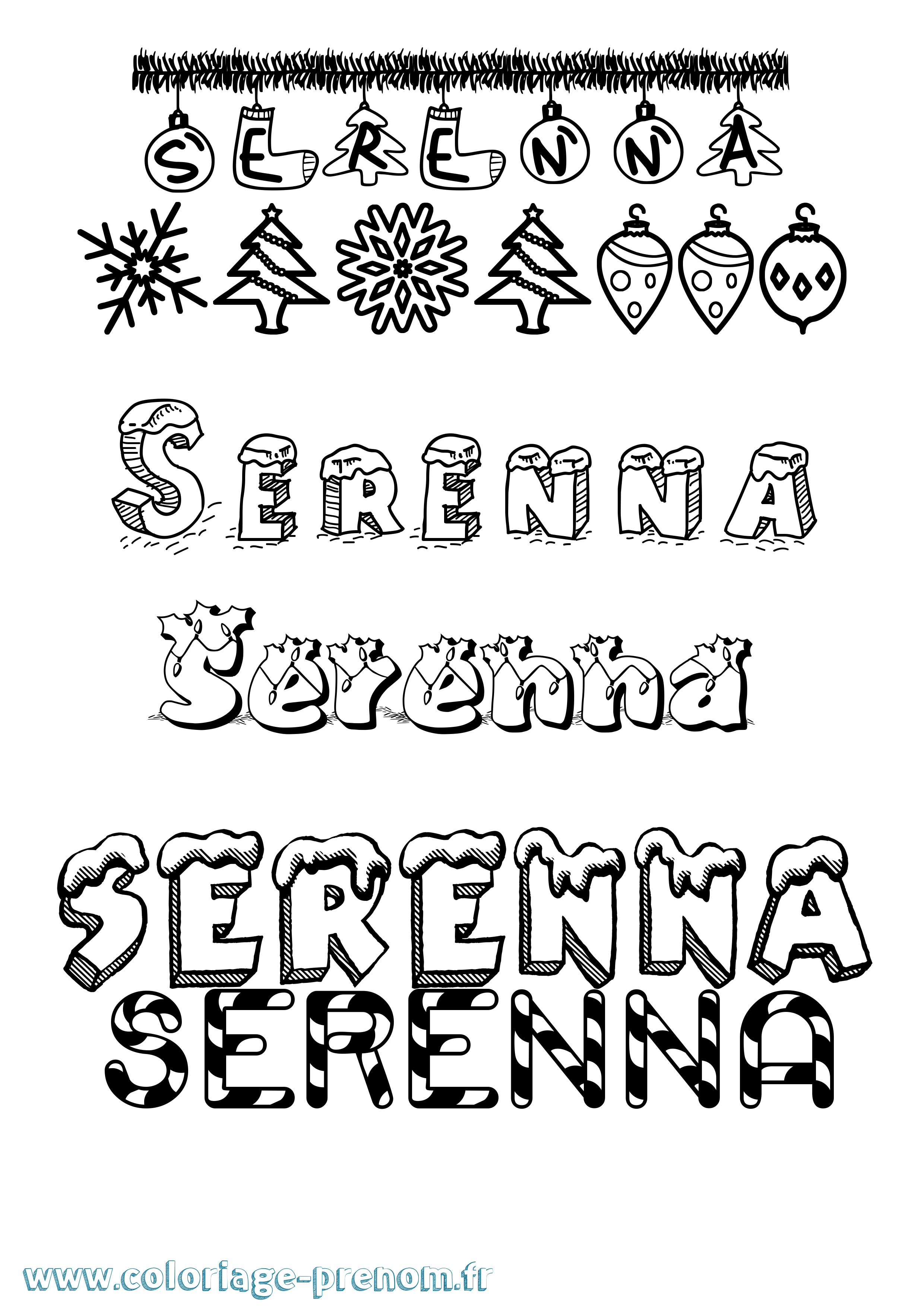 Coloriage Serenna Noël Coloriage prénom Serenna Noël