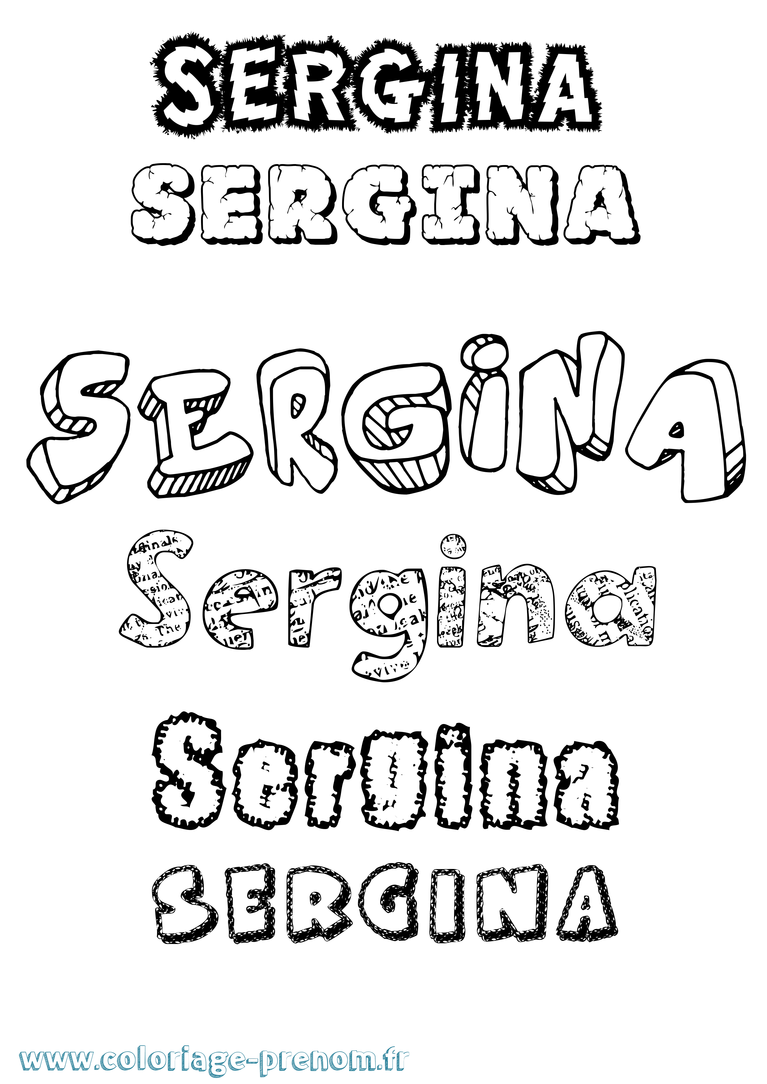 Coloriage Sergina Destructuré Coloriage prénom Sergina Destructuré