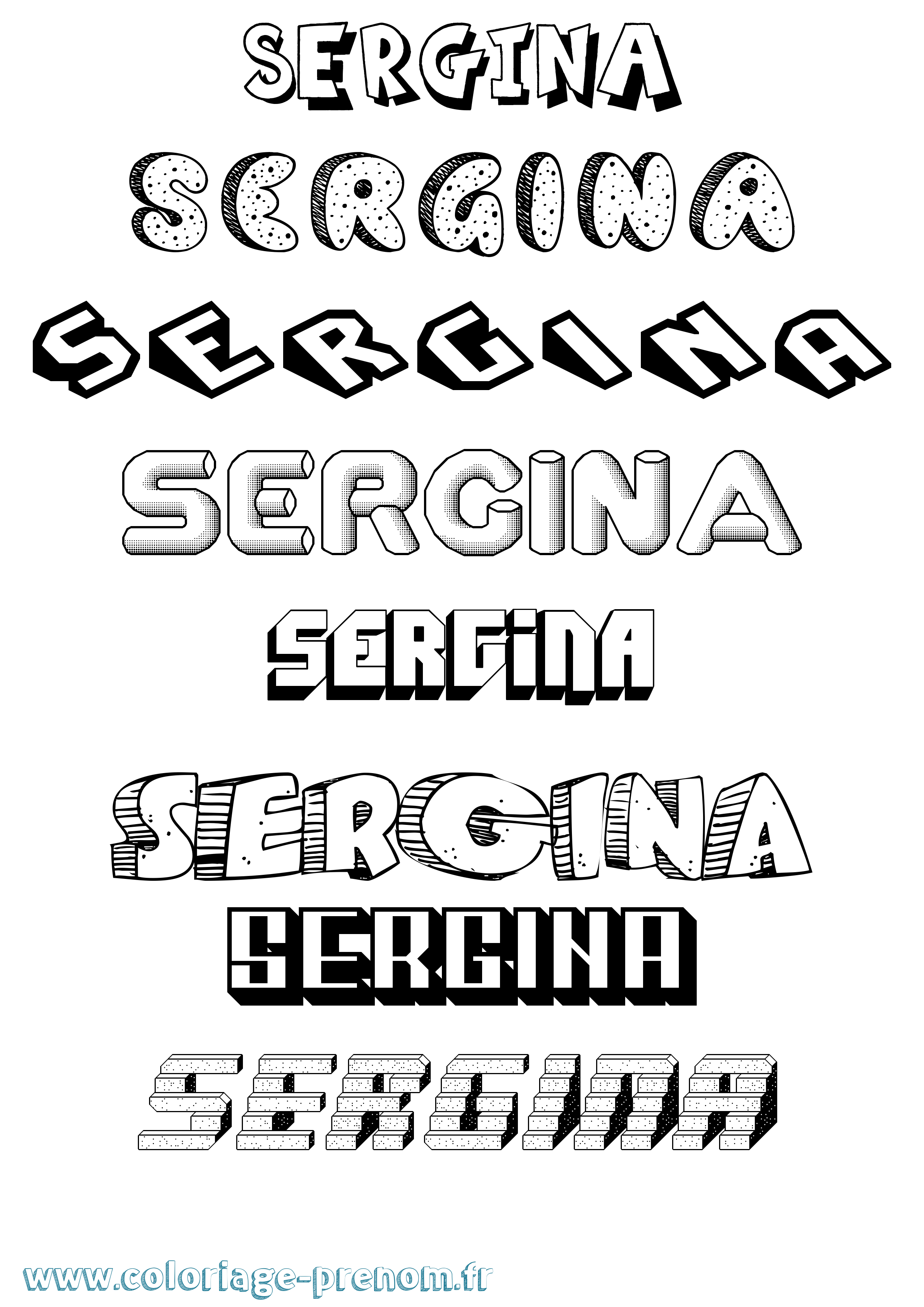 Coloriage Sergina Effet 3D Coloriage prénom Sergina Effet 3D