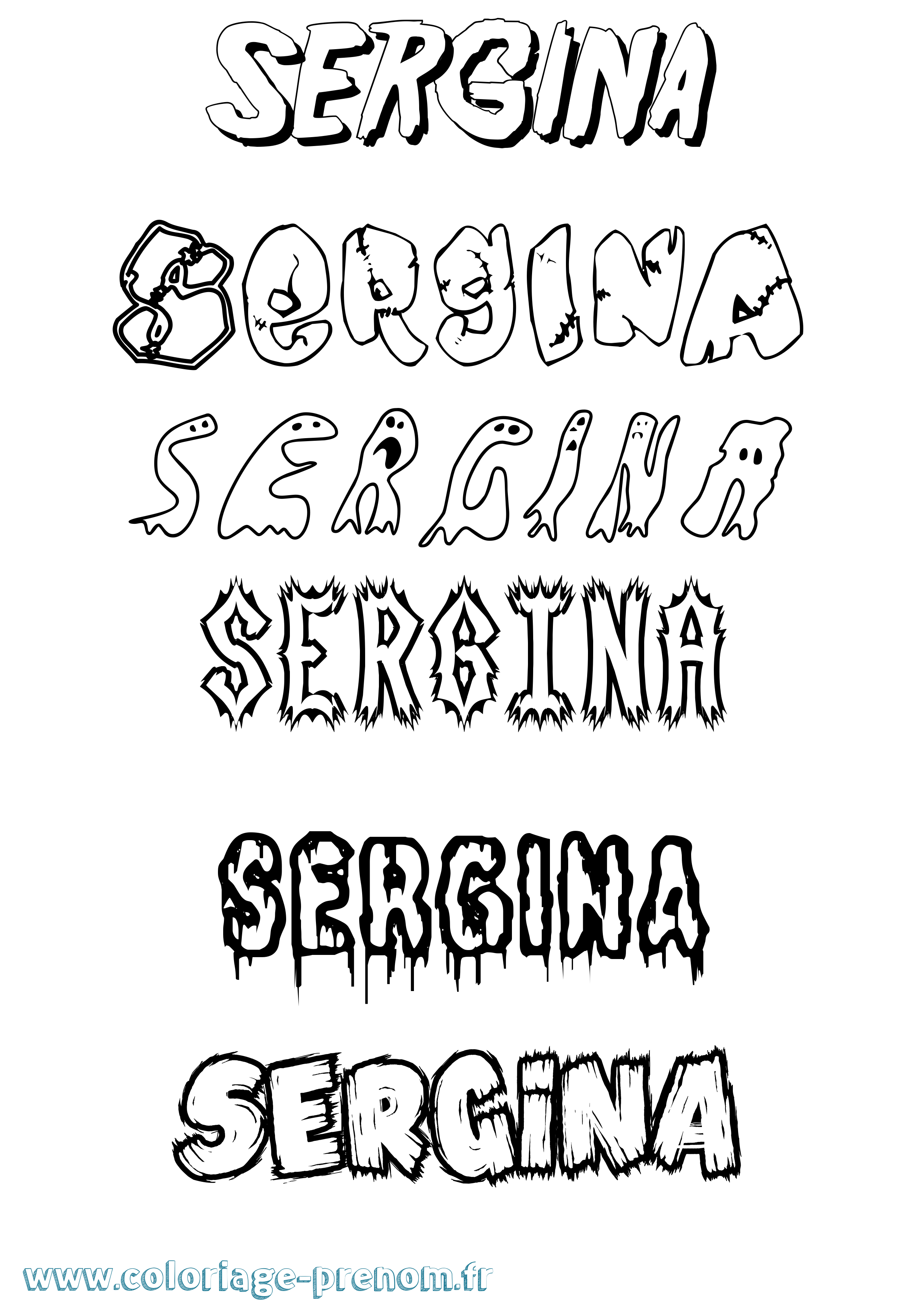 Coloriage Sergina Frisson Coloriage prénom Sergina Frisson