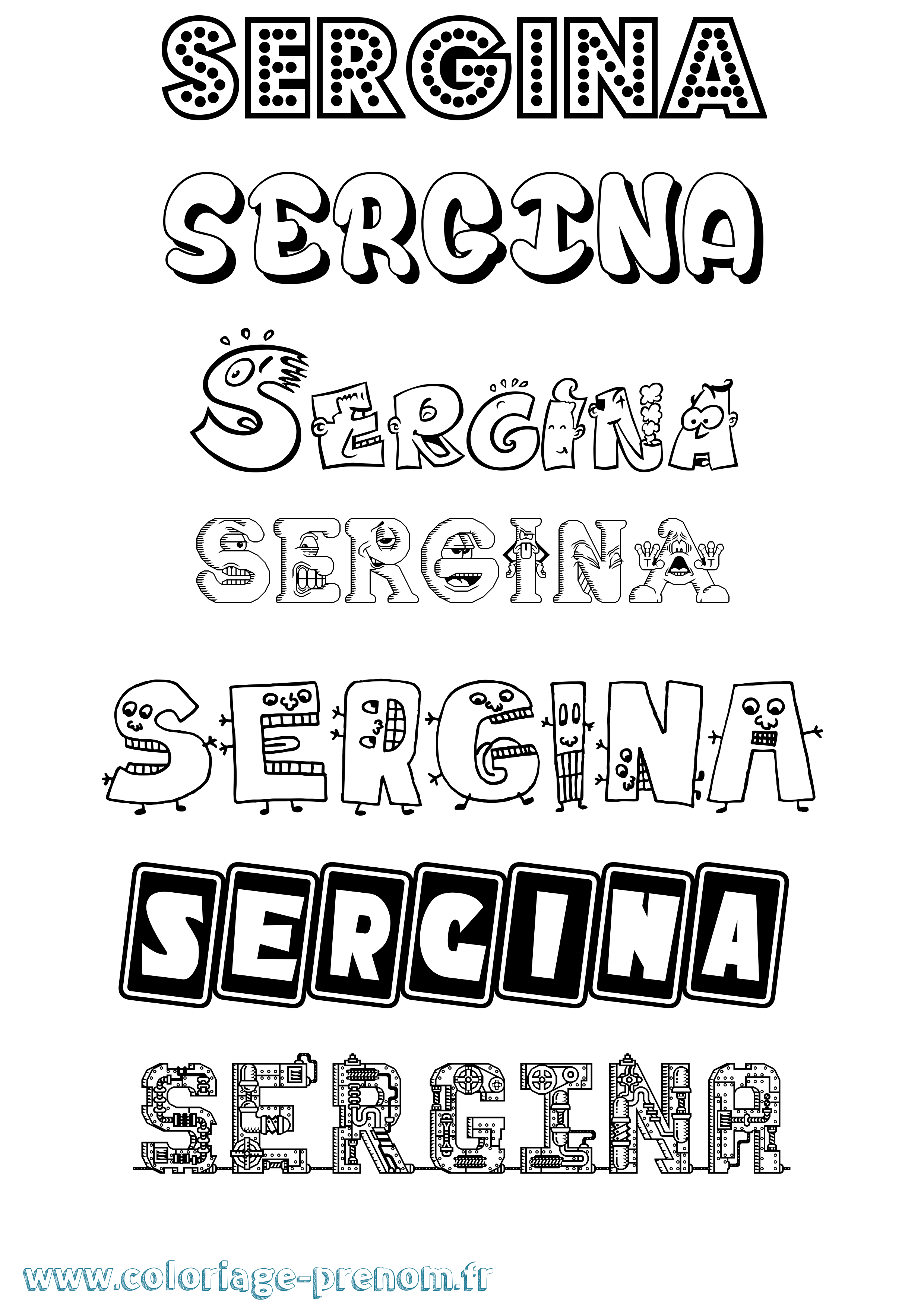 Coloriage Sergina Fun Coloriage prénom Sergina Fun