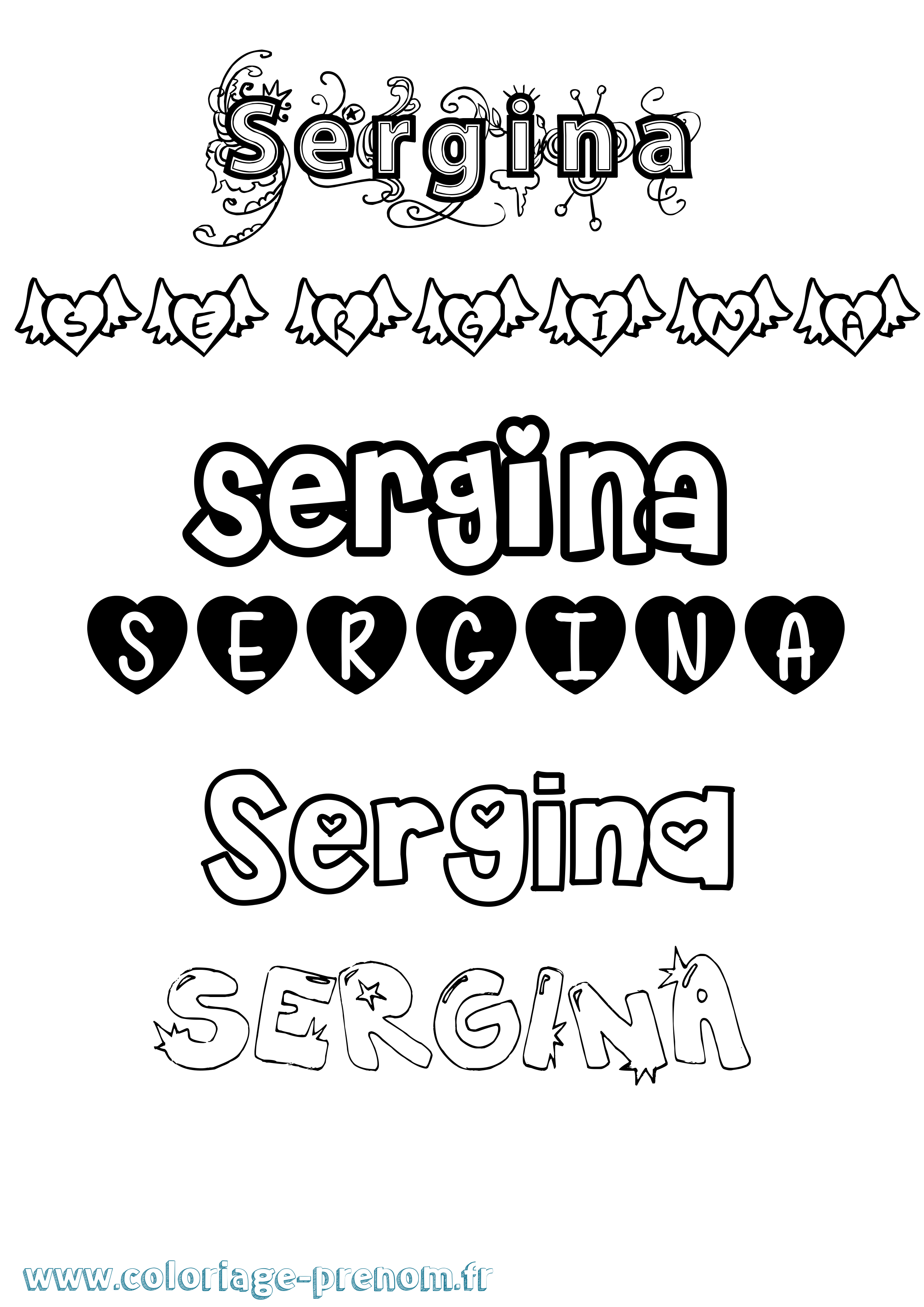 Coloriage Sergina Girly Coloriage prénom Sergina Girly