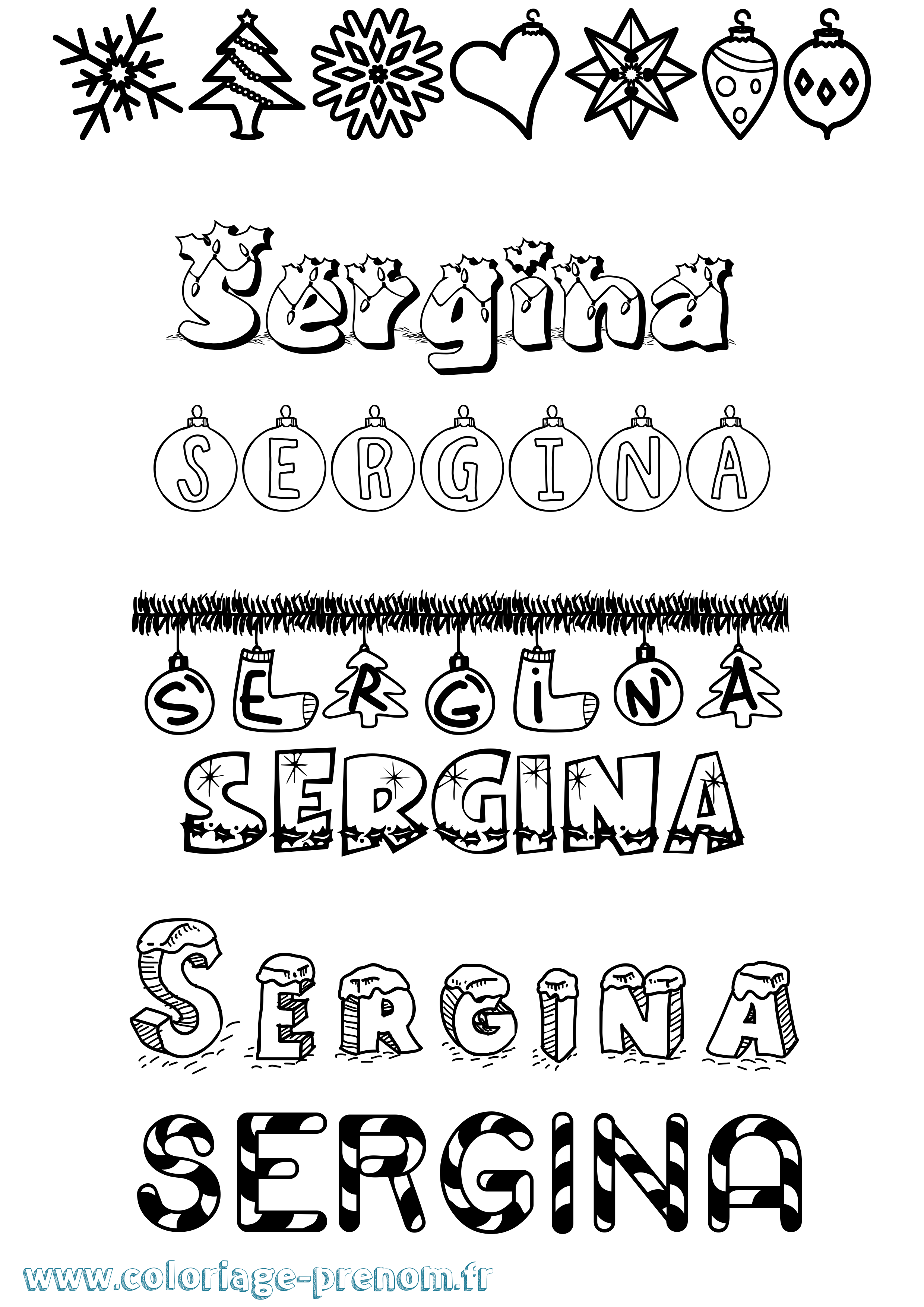 Coloriage Sergina Noël Coloriage prénom Sergina Noël