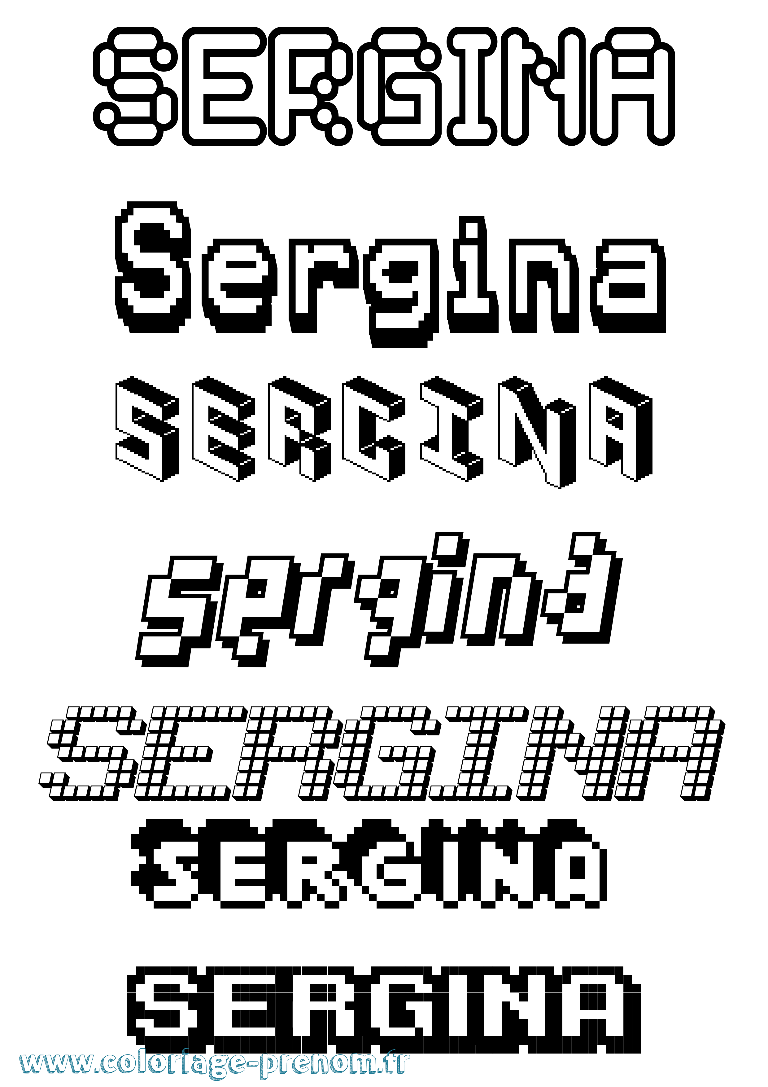 Coloriage Sergina Pixel Coloriage prénom Sergina Pixel