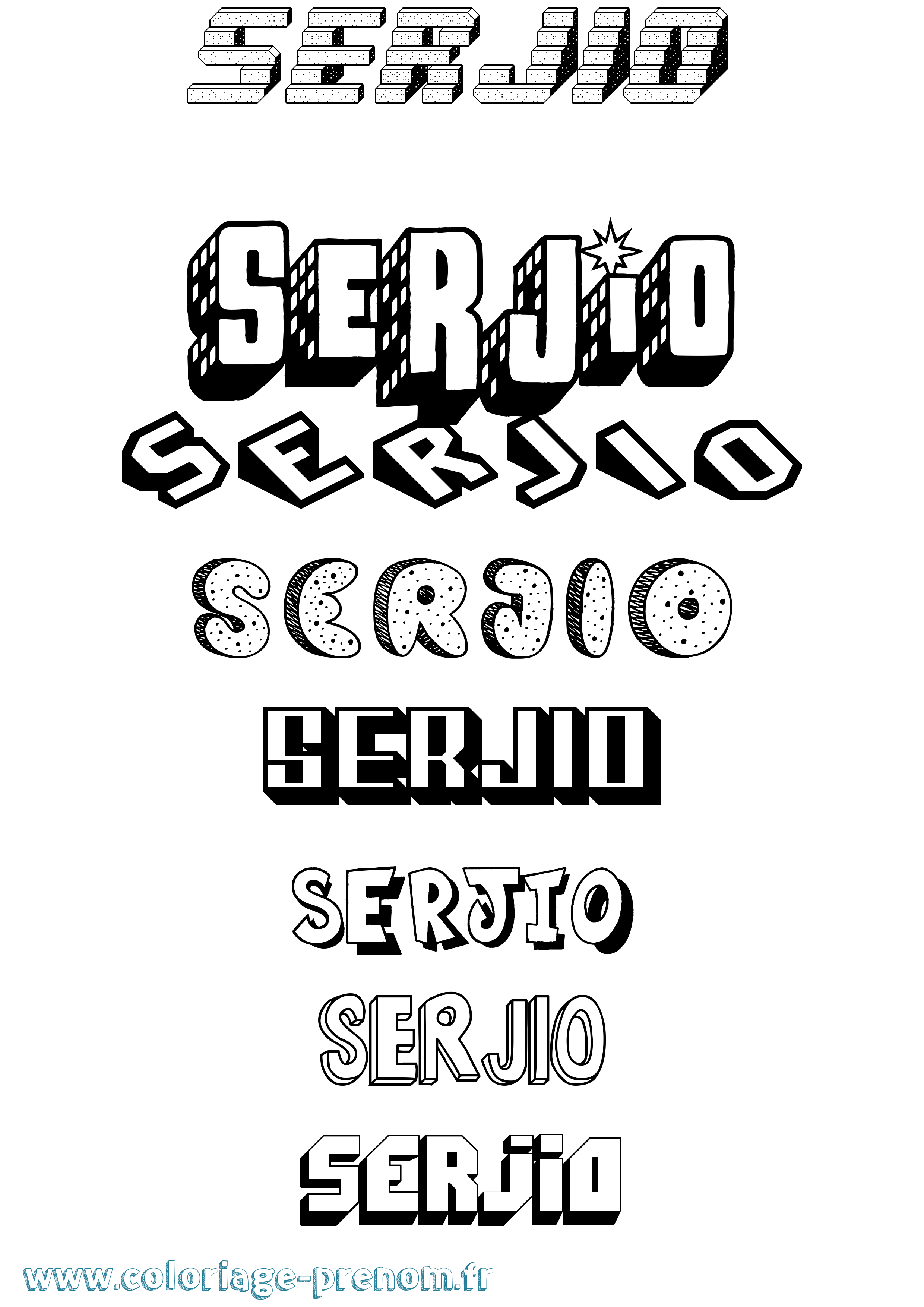 Coloriage Serjio Effet 3D Coloriage prénom Serjio Effet 3D