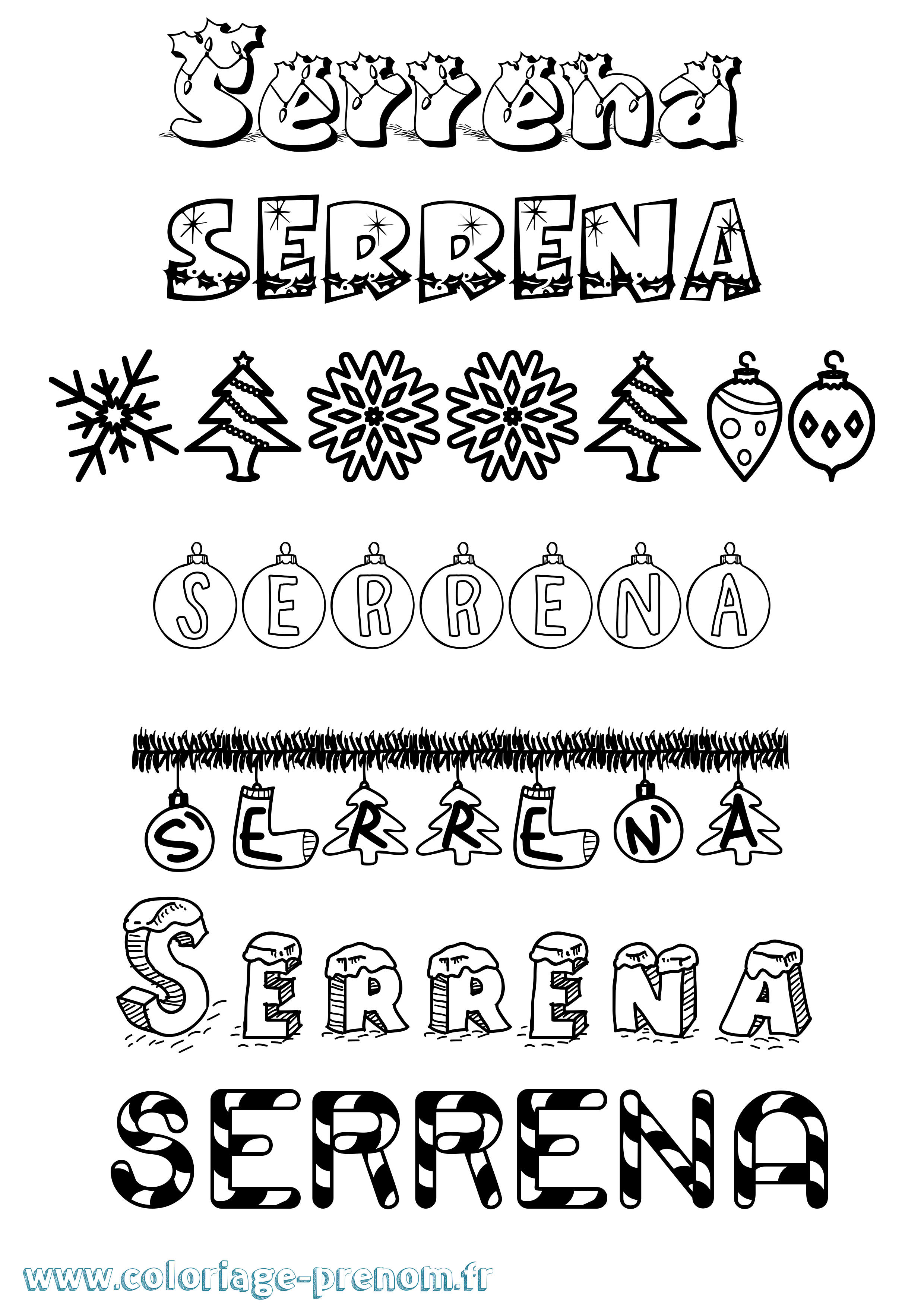 Coloriage Serrena Noël Coloriage prénom Serrena Noël