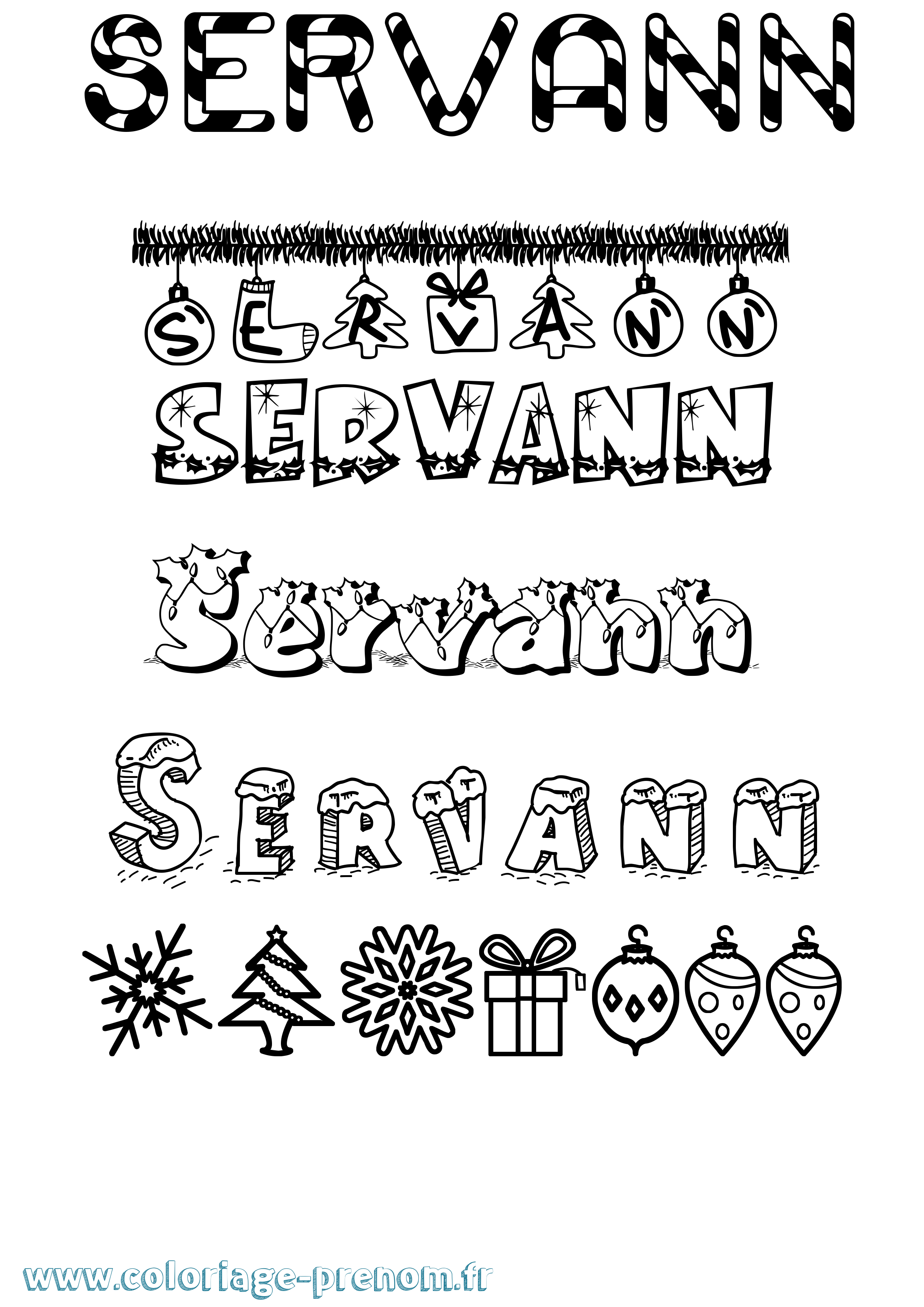 Coloriage Servann Noël Coloriage prénom Servann Noël