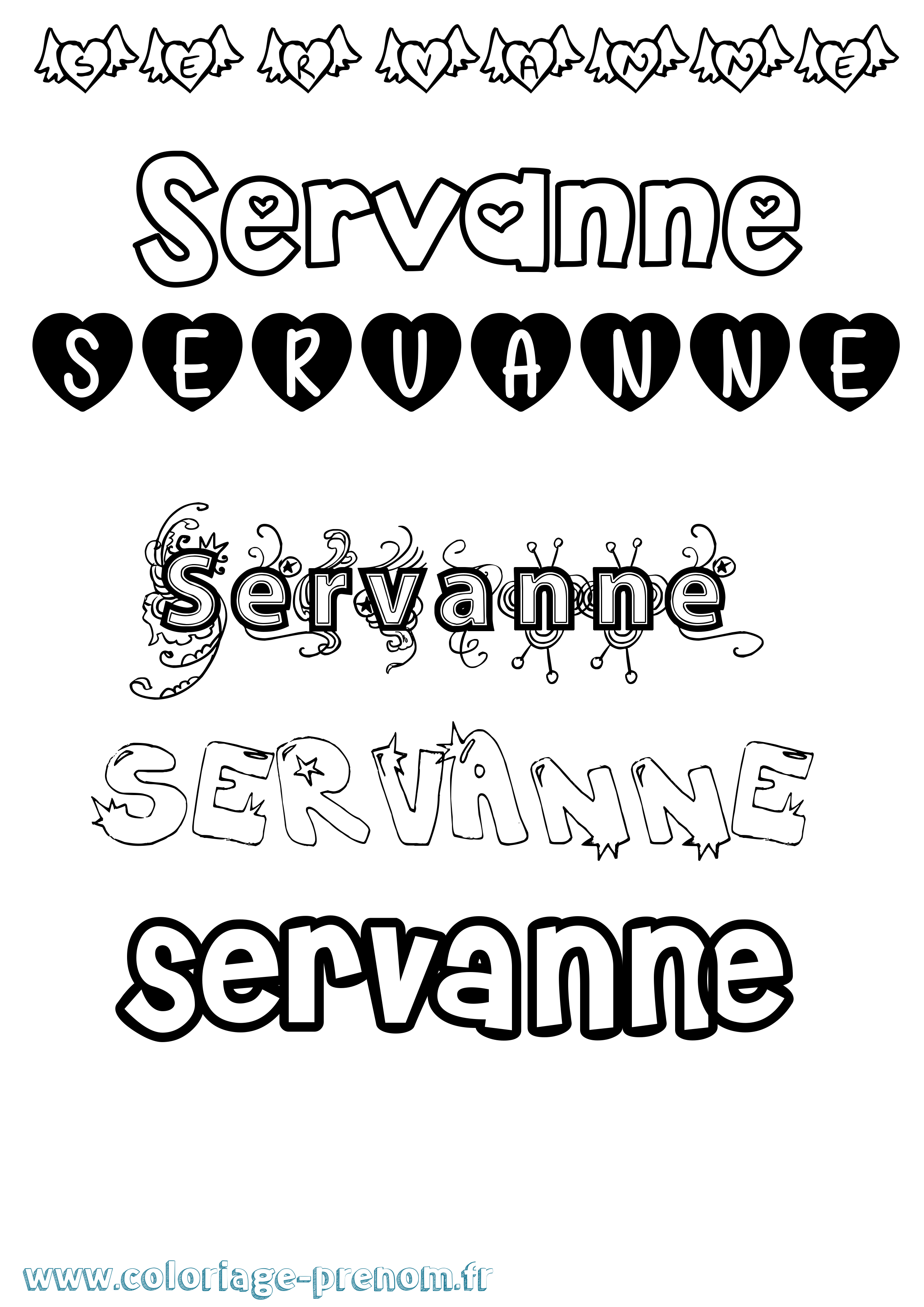 Coloriage Servanne Girly Coloriage prénom Servanne Girly