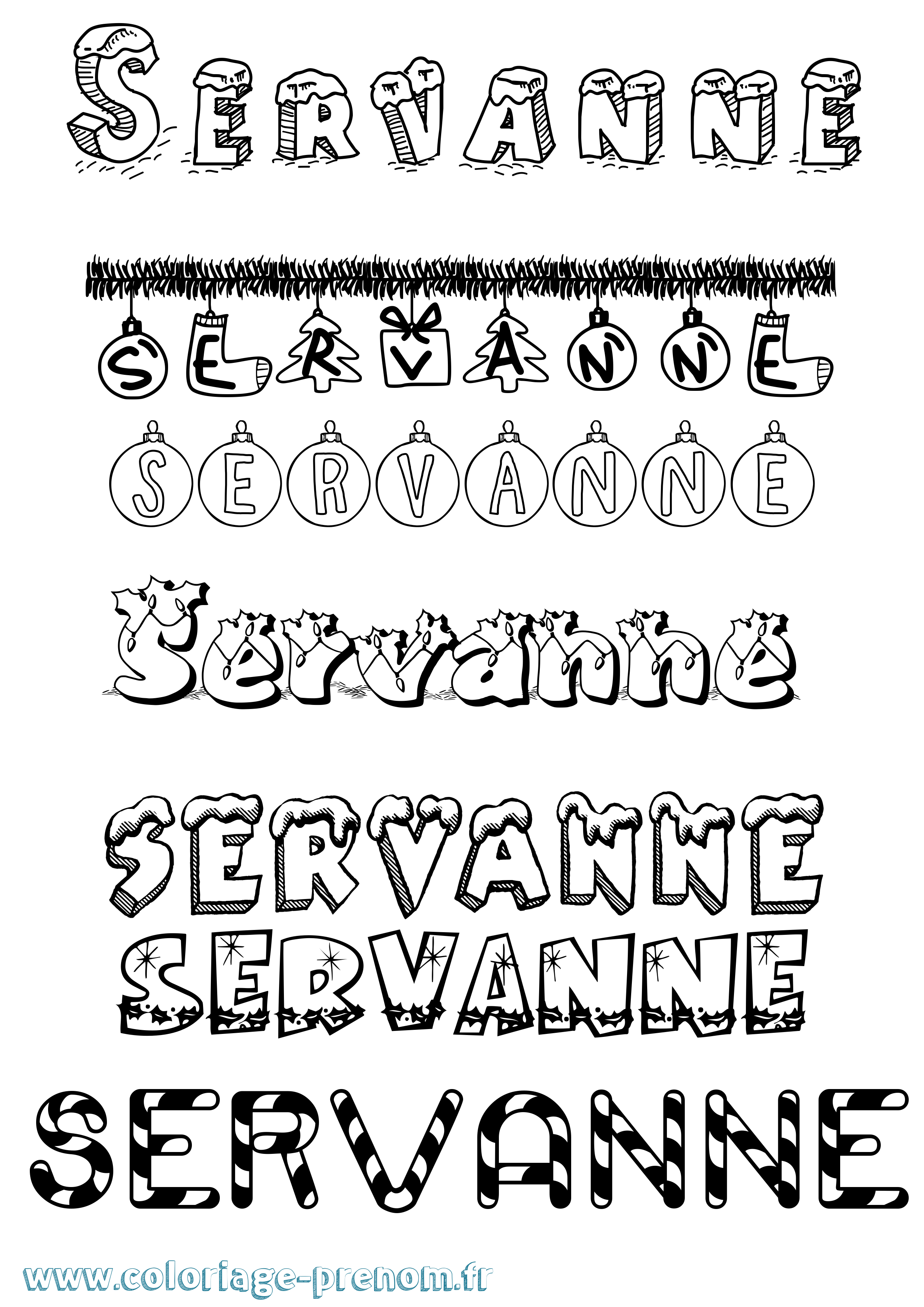 Coloriage Servanne Noël Coloriage prénom Servanne Noël
